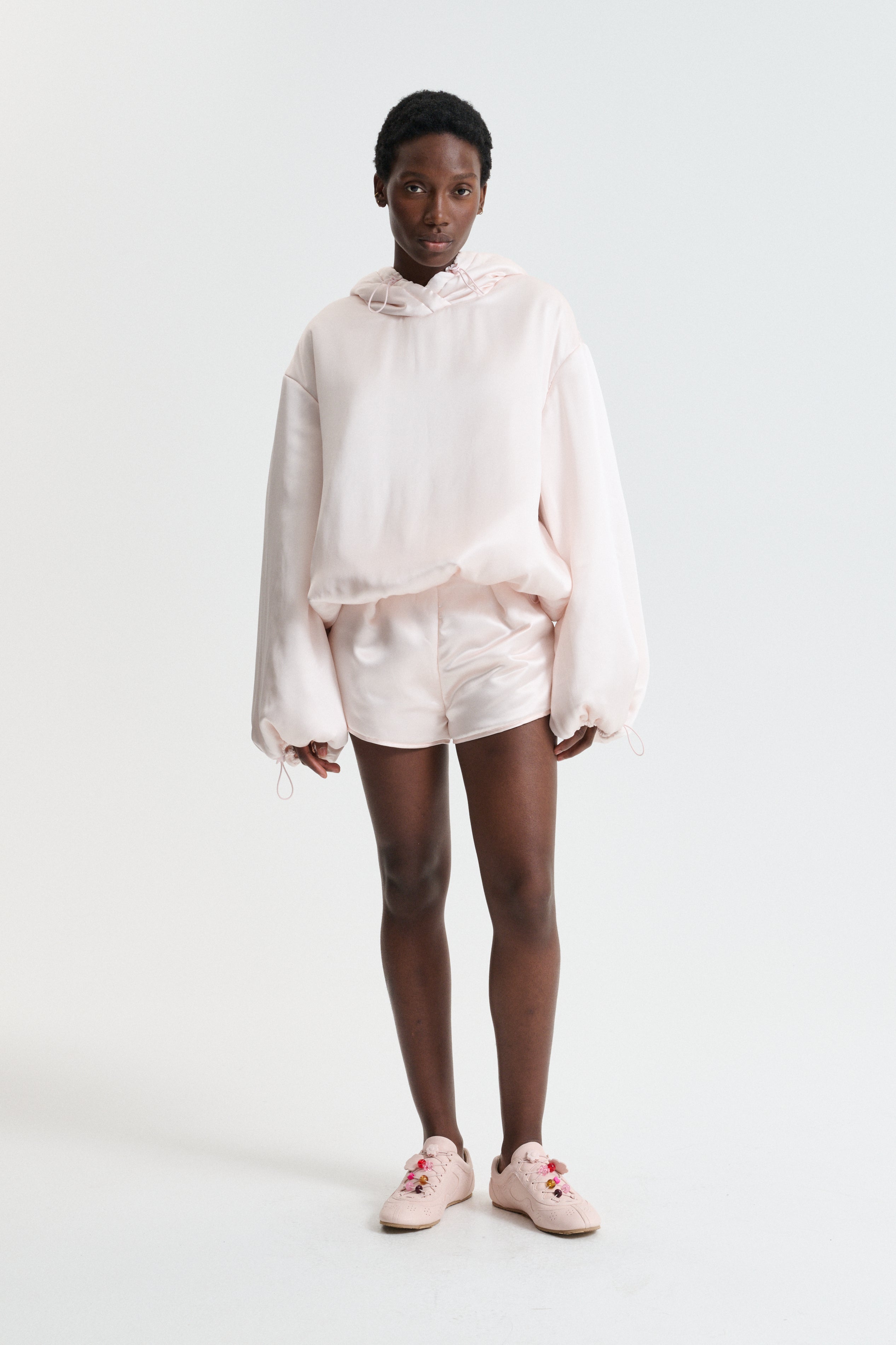 CBSHILA | HOODIE PADDED SILK SATIN BLUSH PINK