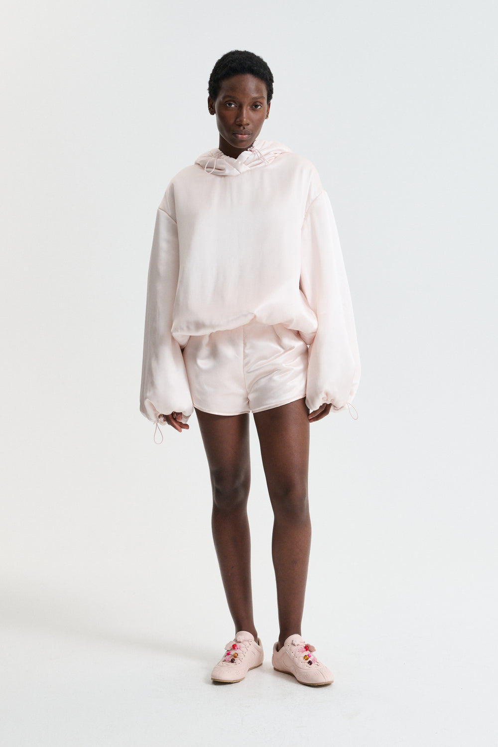 CBSHILA | HOODIE PADDED SILK SATIN BLUSH PINK