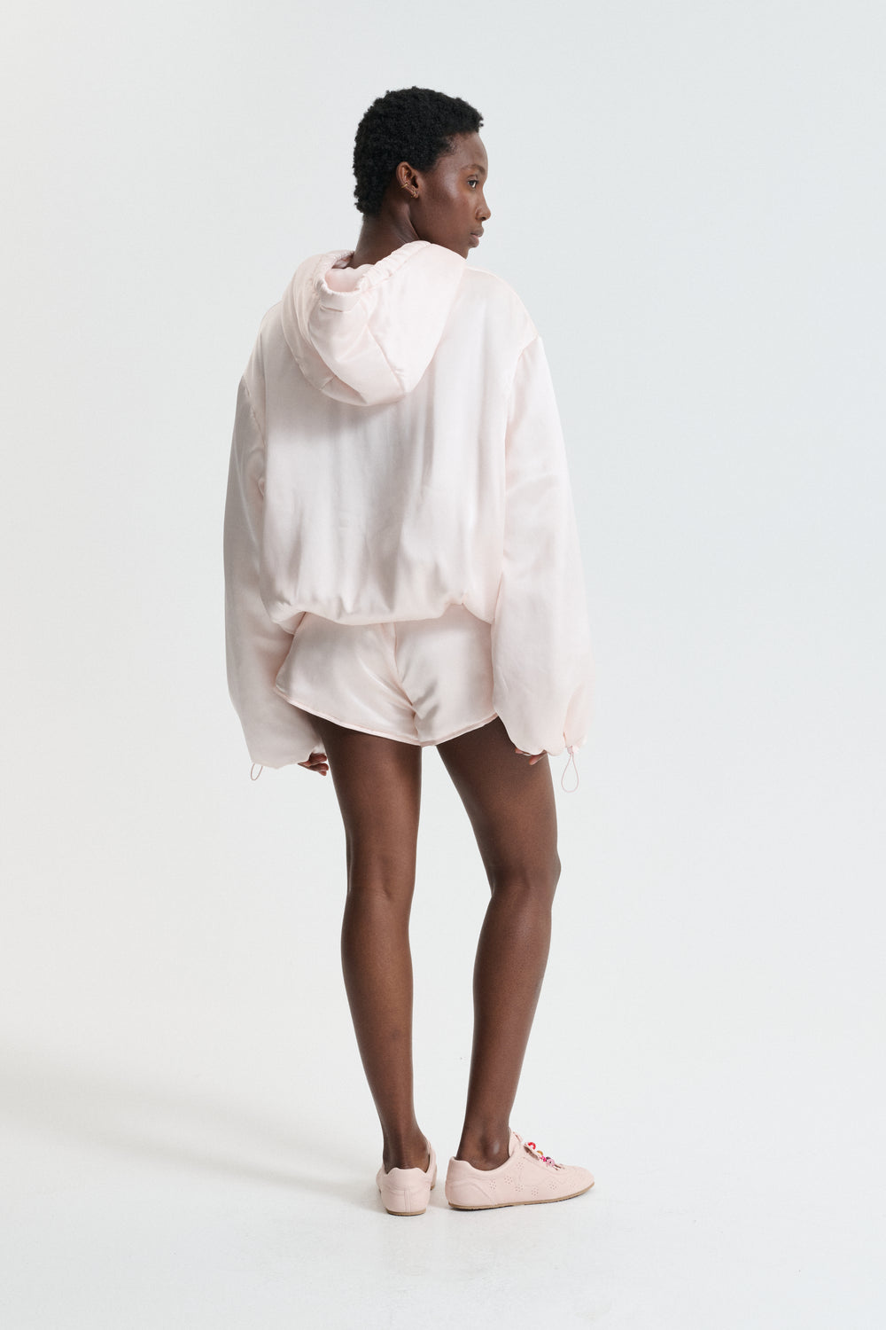 CBSHILA | HOODIE PADDED SILK SATIN BLUSH PINK