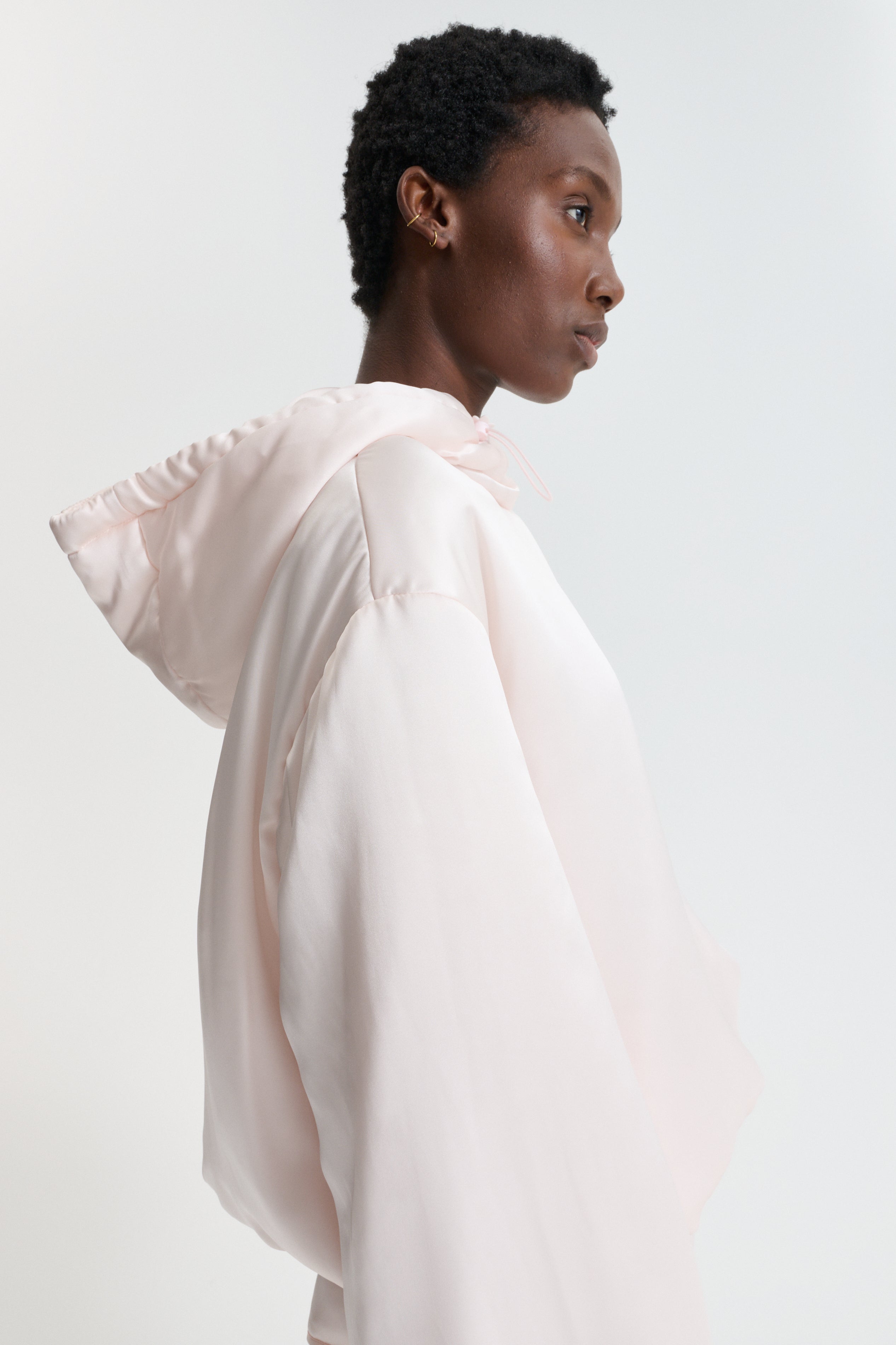 CBSHILA | HOODIE PADDED SILK SATIN BLUSH PINK