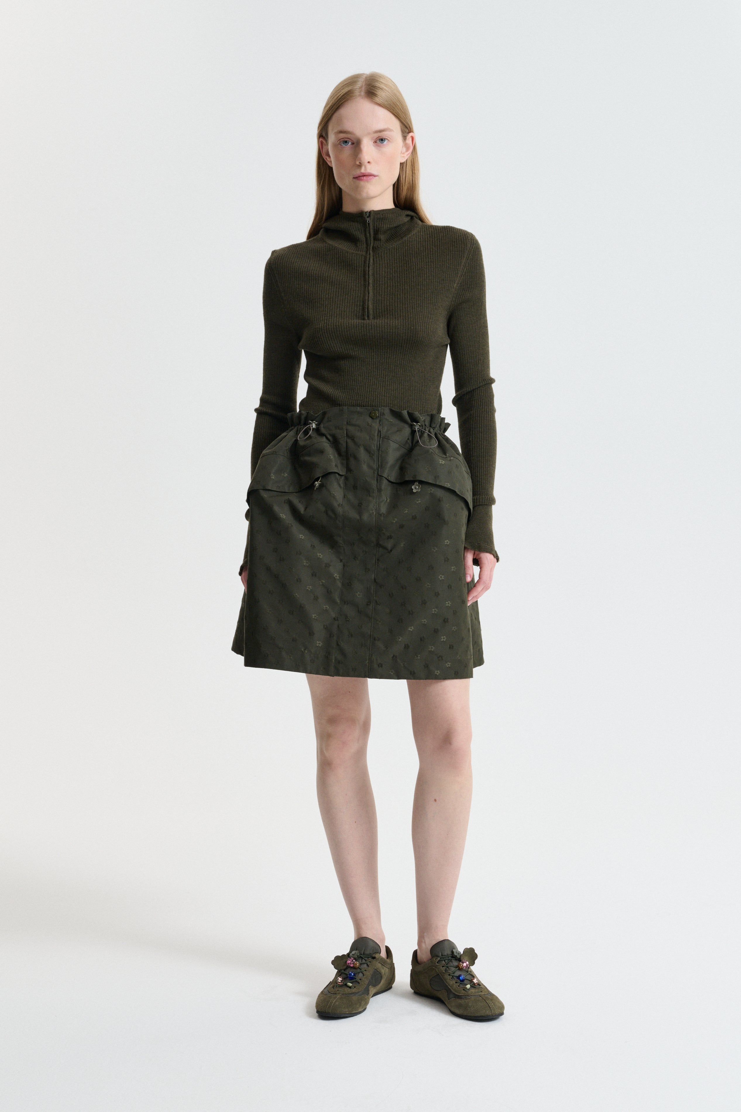 CBDELINA | SKIRT IRIS JACQUARD OLIVE