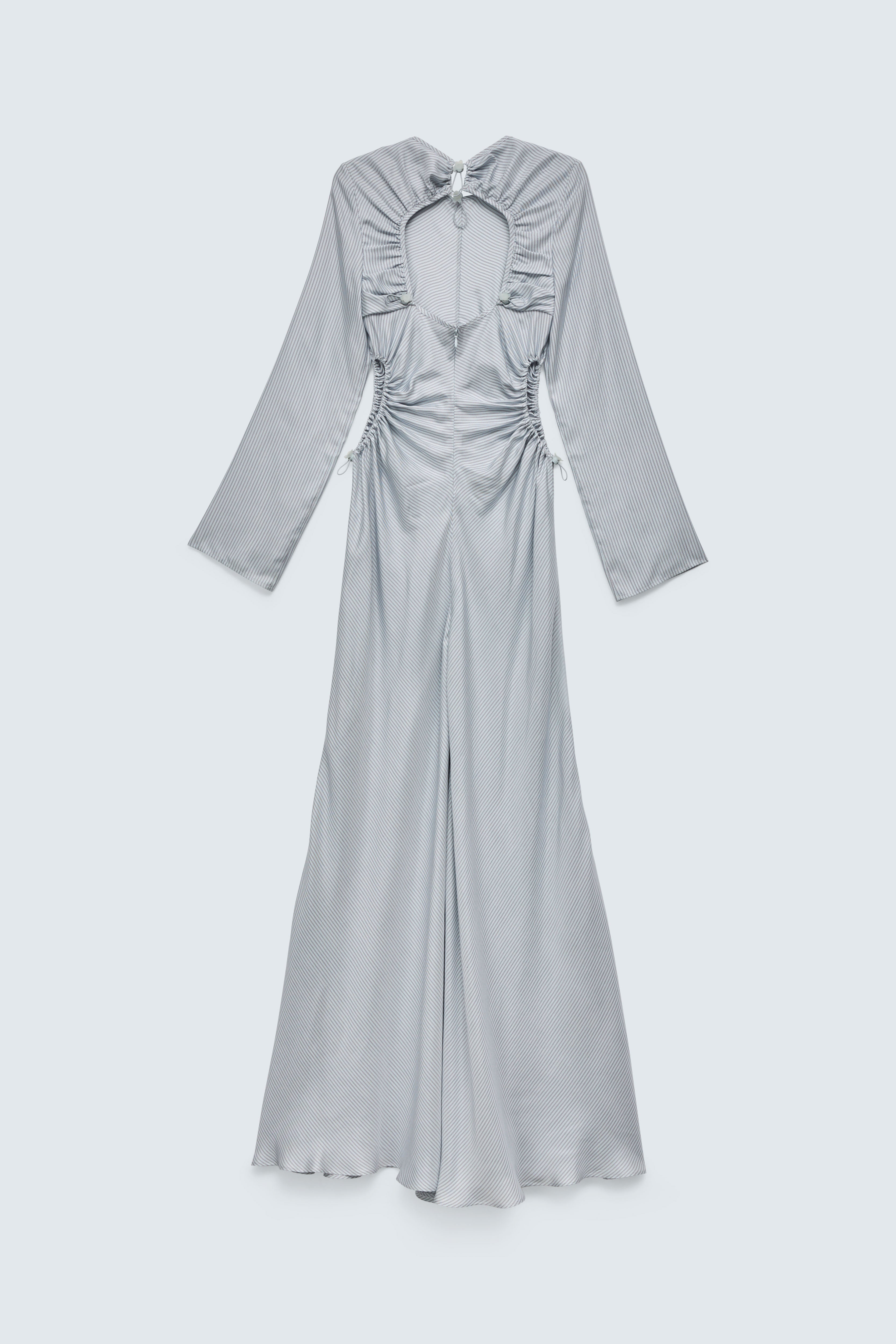 CBGINELLE | GOWN STRIPED SILK TWILL LIGHT BLUE