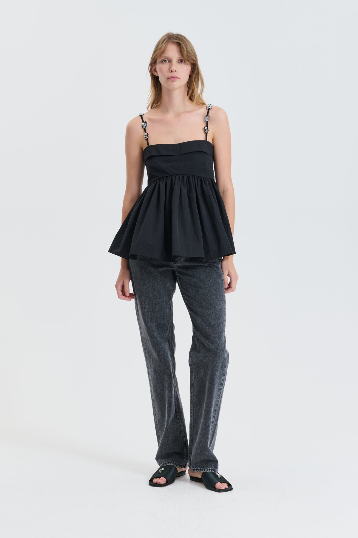 CBGERBERA | TOP RECYCLED TAFFETA BLACK