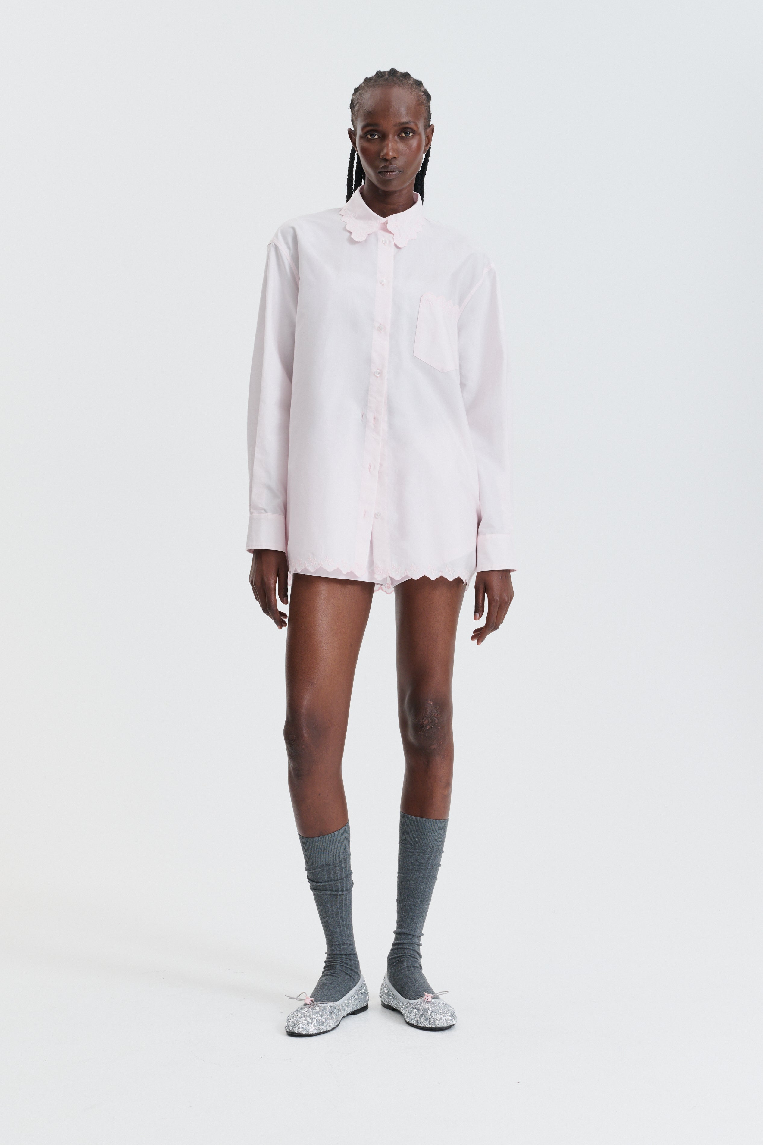 CBGEVIN | SHIRT EMBROIDERED COTTON LIGHT PINK
