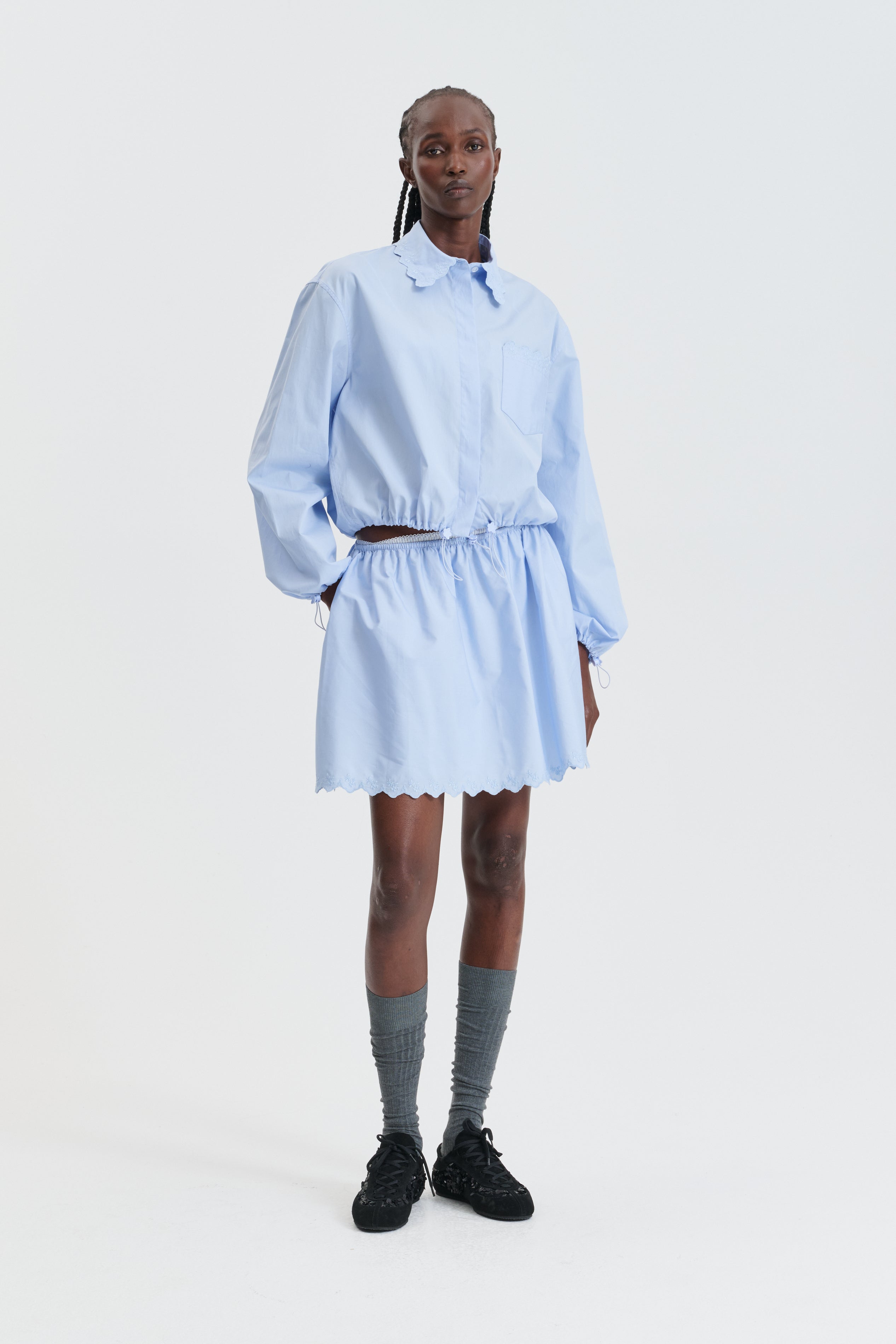 CBGALE | SKIRT EMBROIDERED COTTON LIGHT BLUE