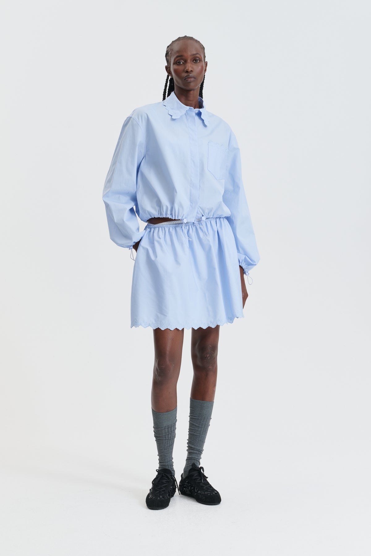 CBGALE | SKIRT EMBROIDERED COTTON LIGHT BLUE