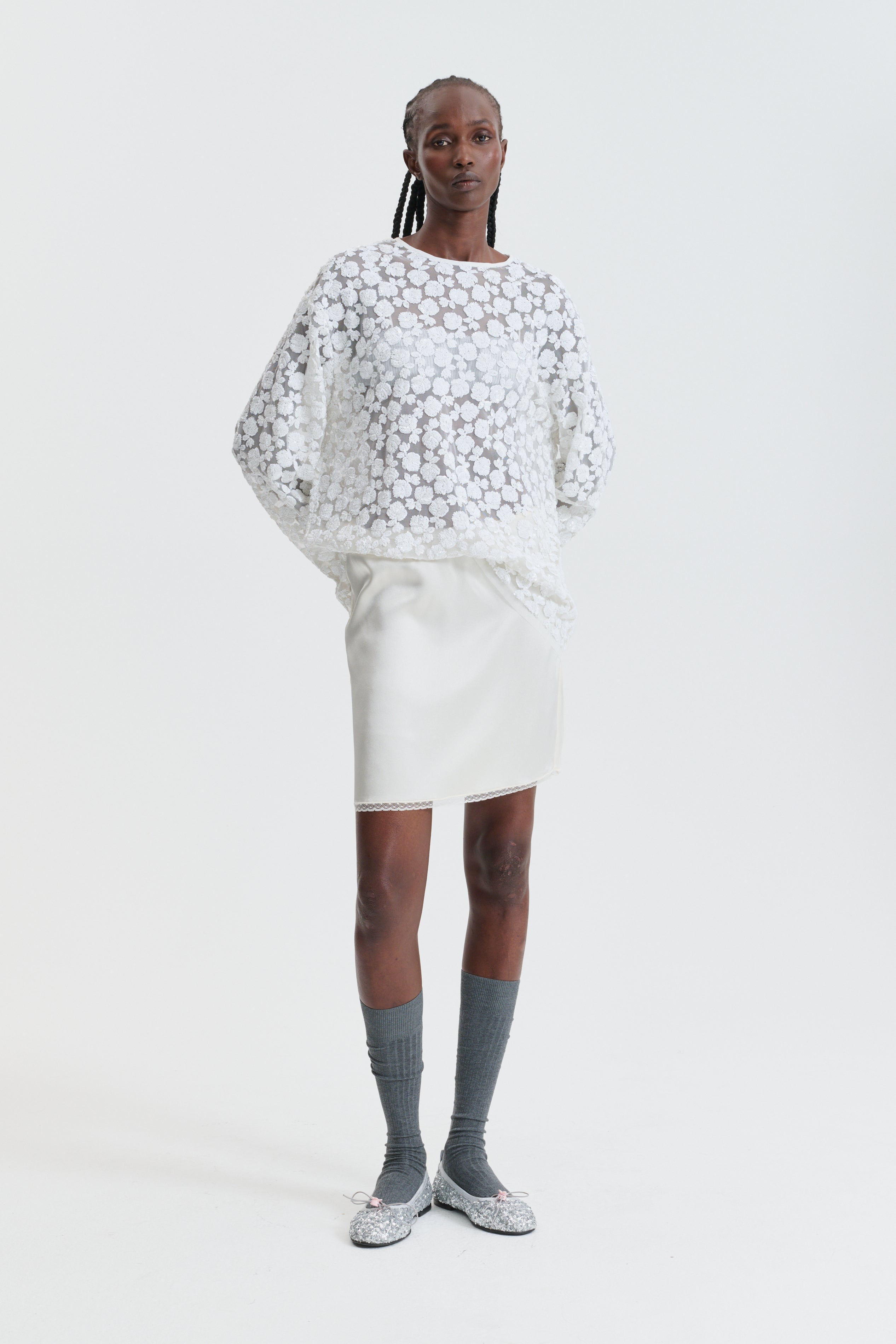 CBGERANIUM | SKIRT DOUBLE FACE SILK ECRU