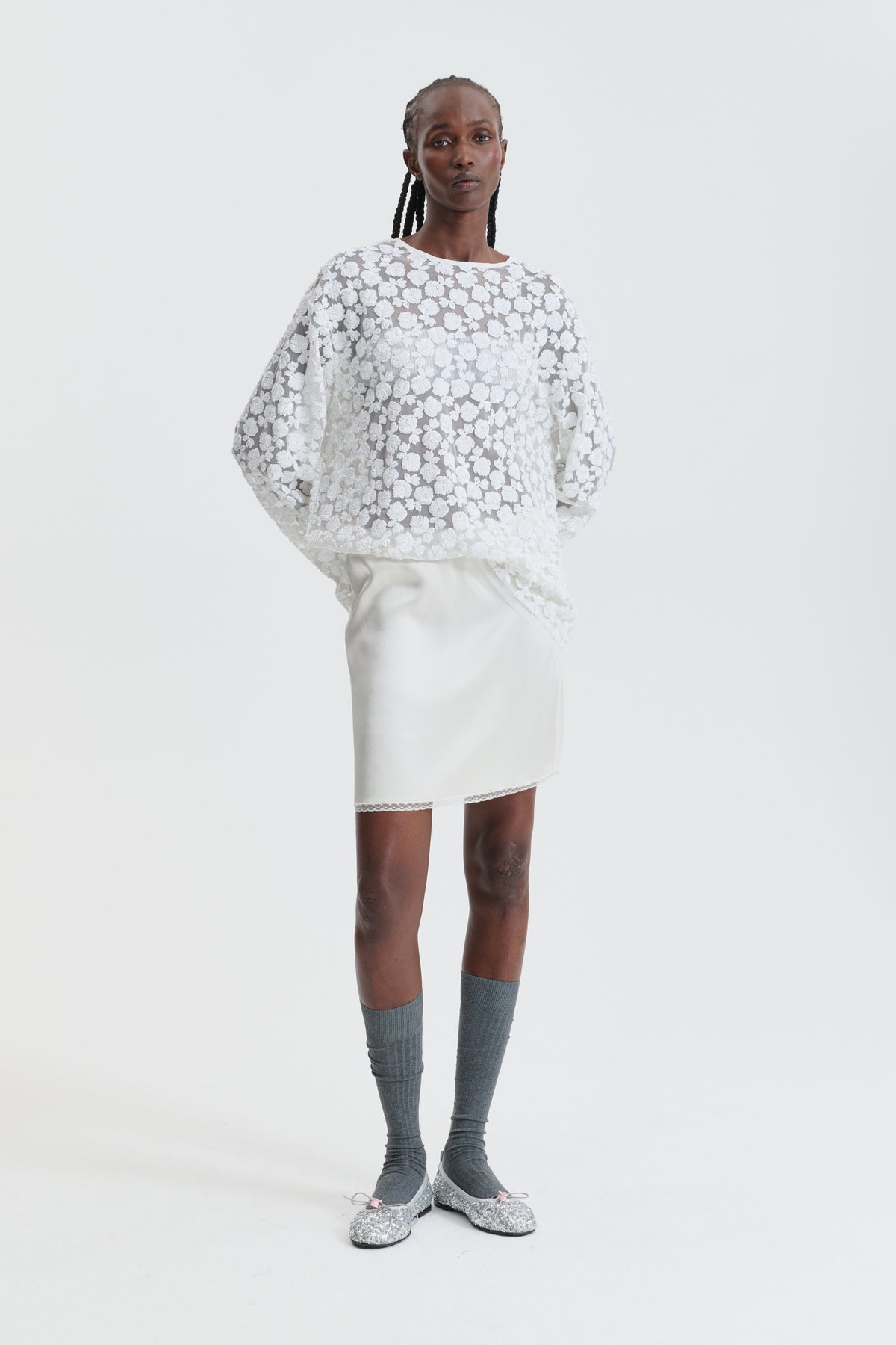 CBGERANIUM | SKIRT DOUBLE FACE SILK ECRU