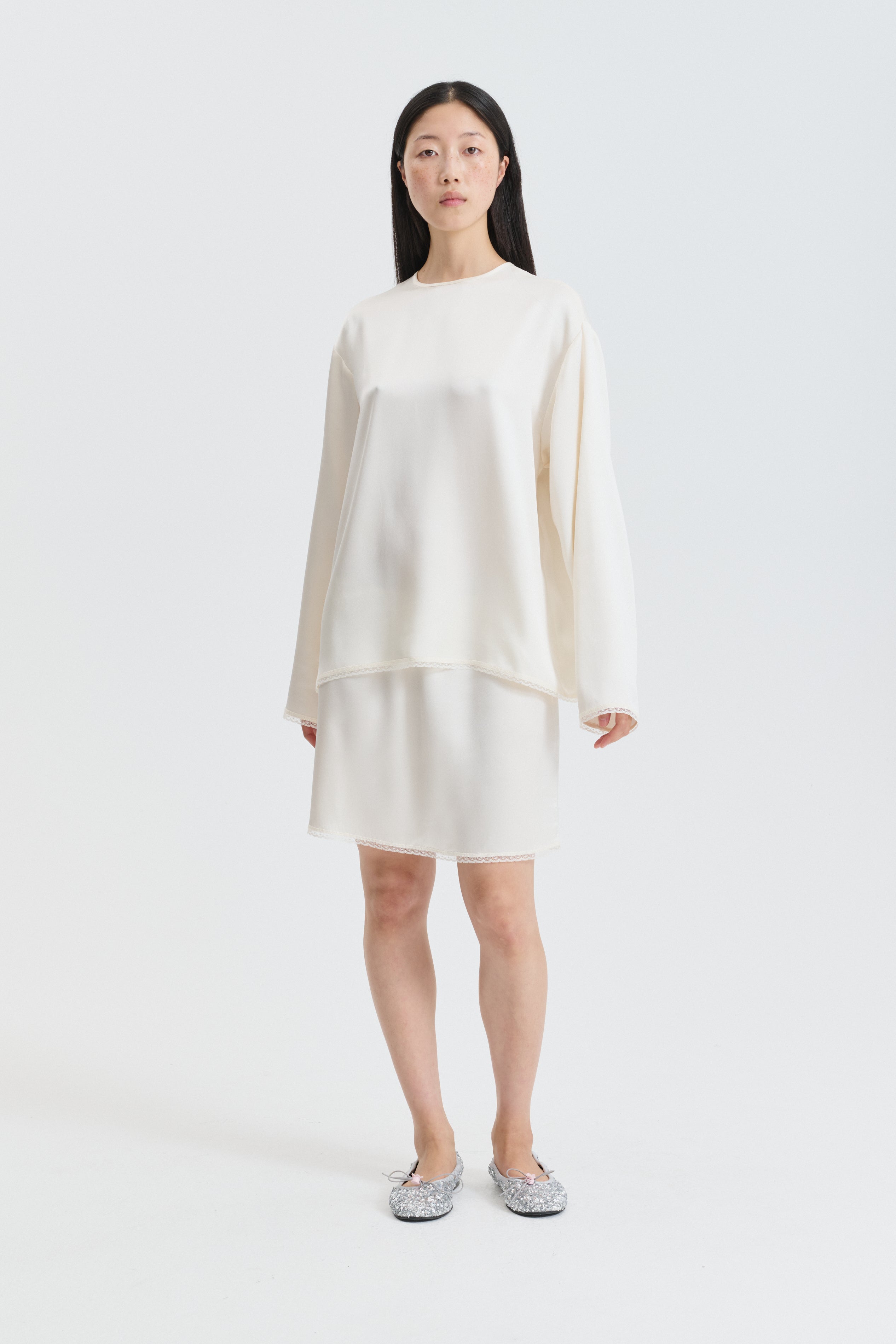 CBGERANIUM | SKIRT DOUBLE FACE SILK ECRU