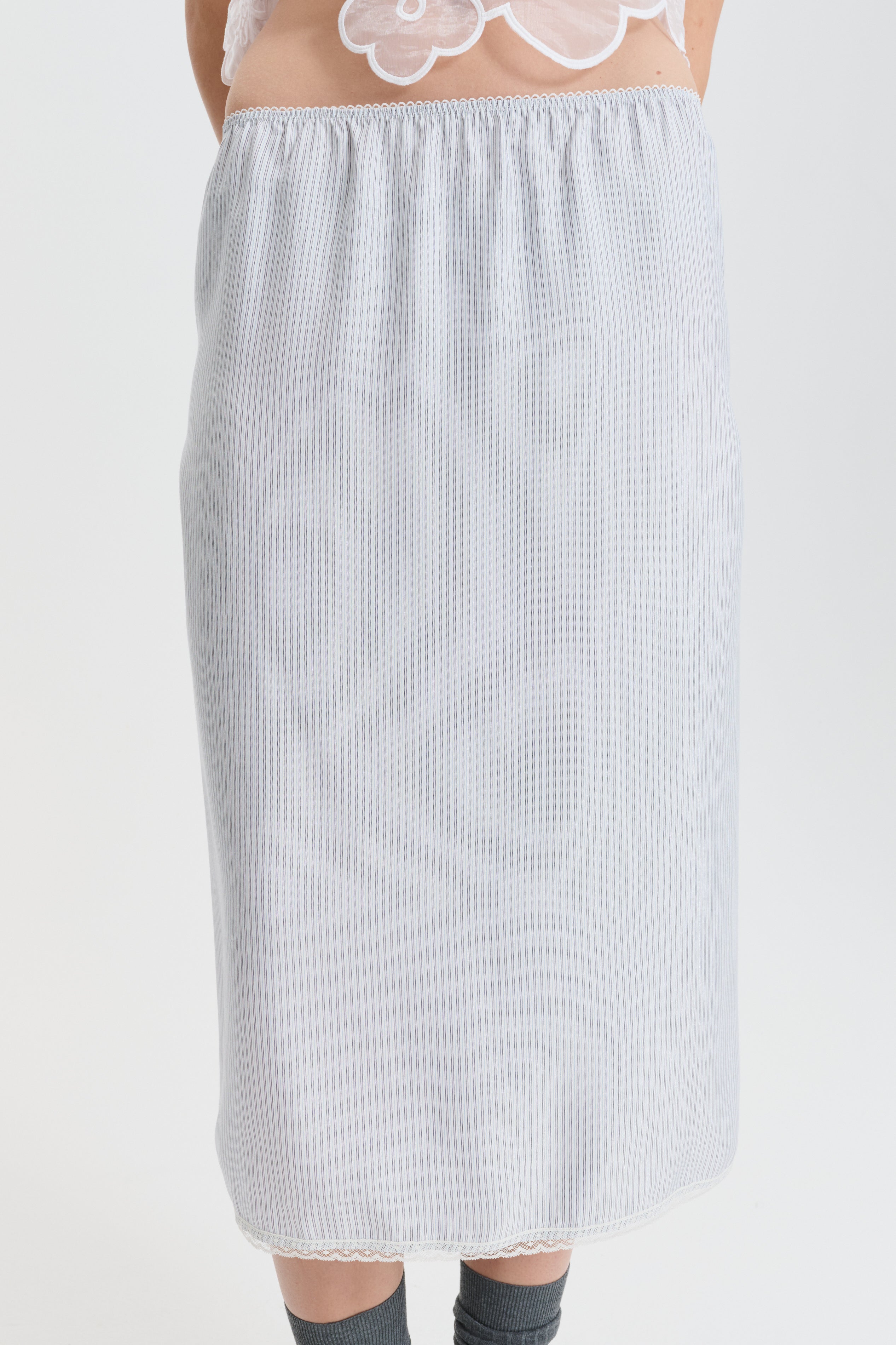 CBBRIA | SKIRT STRIPED SILK TWILL LIGHT BLUE