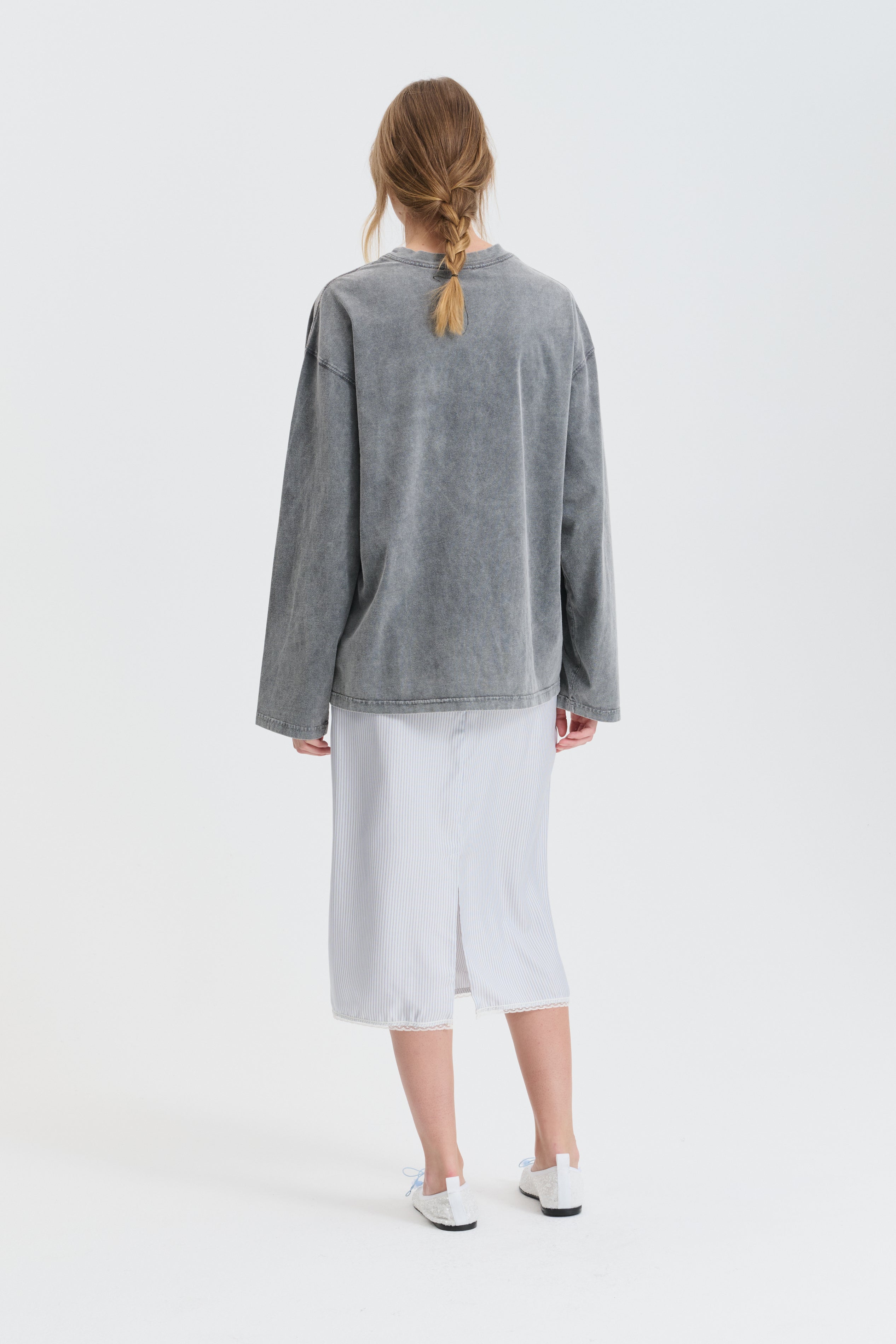 CBBRIA | SKIRT STRIPED SILK TWILL LIGHT BLUE