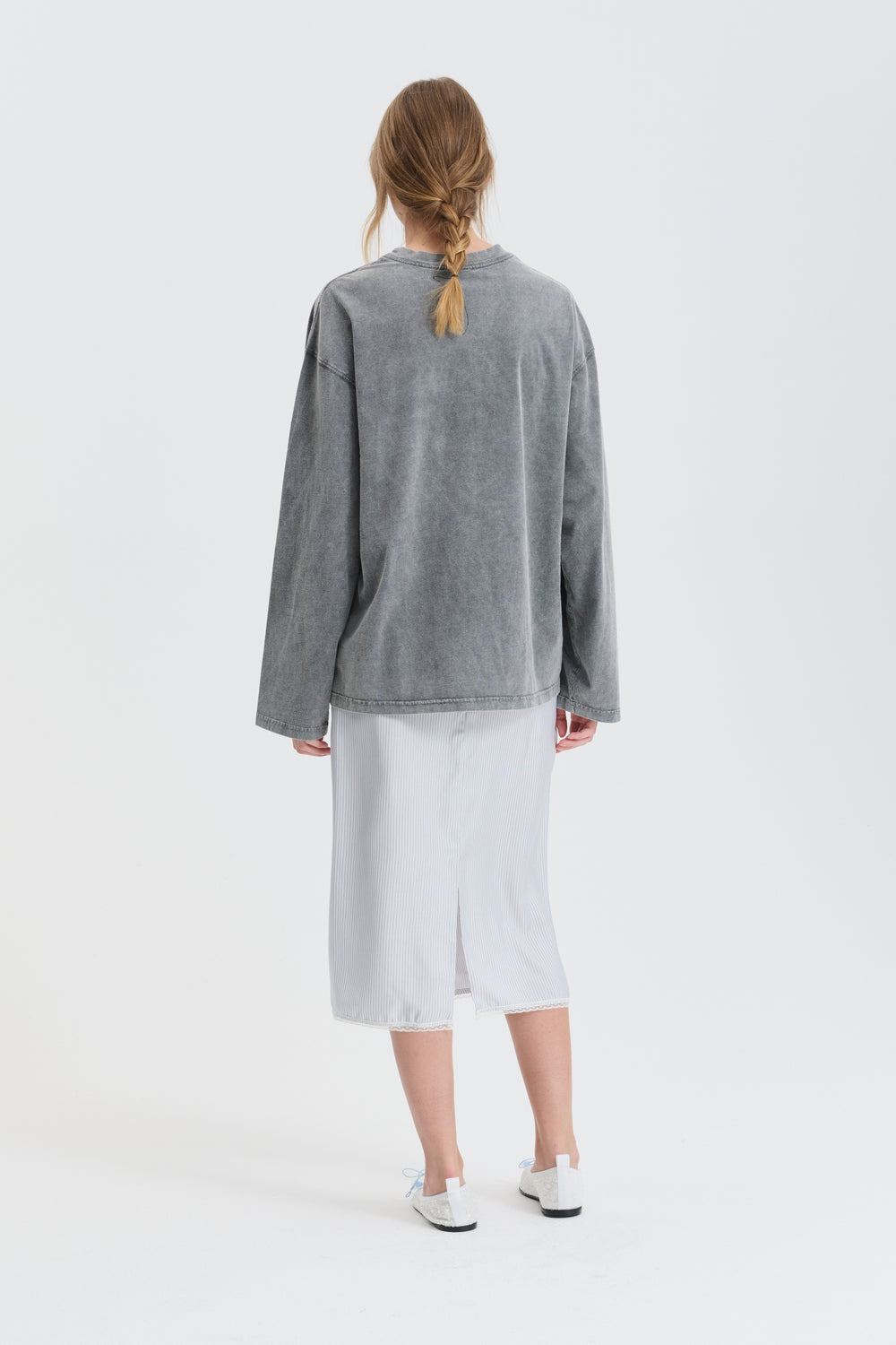 CBBRIA | SKIRT STRIPED SILK TWILL LIGHT BLUE