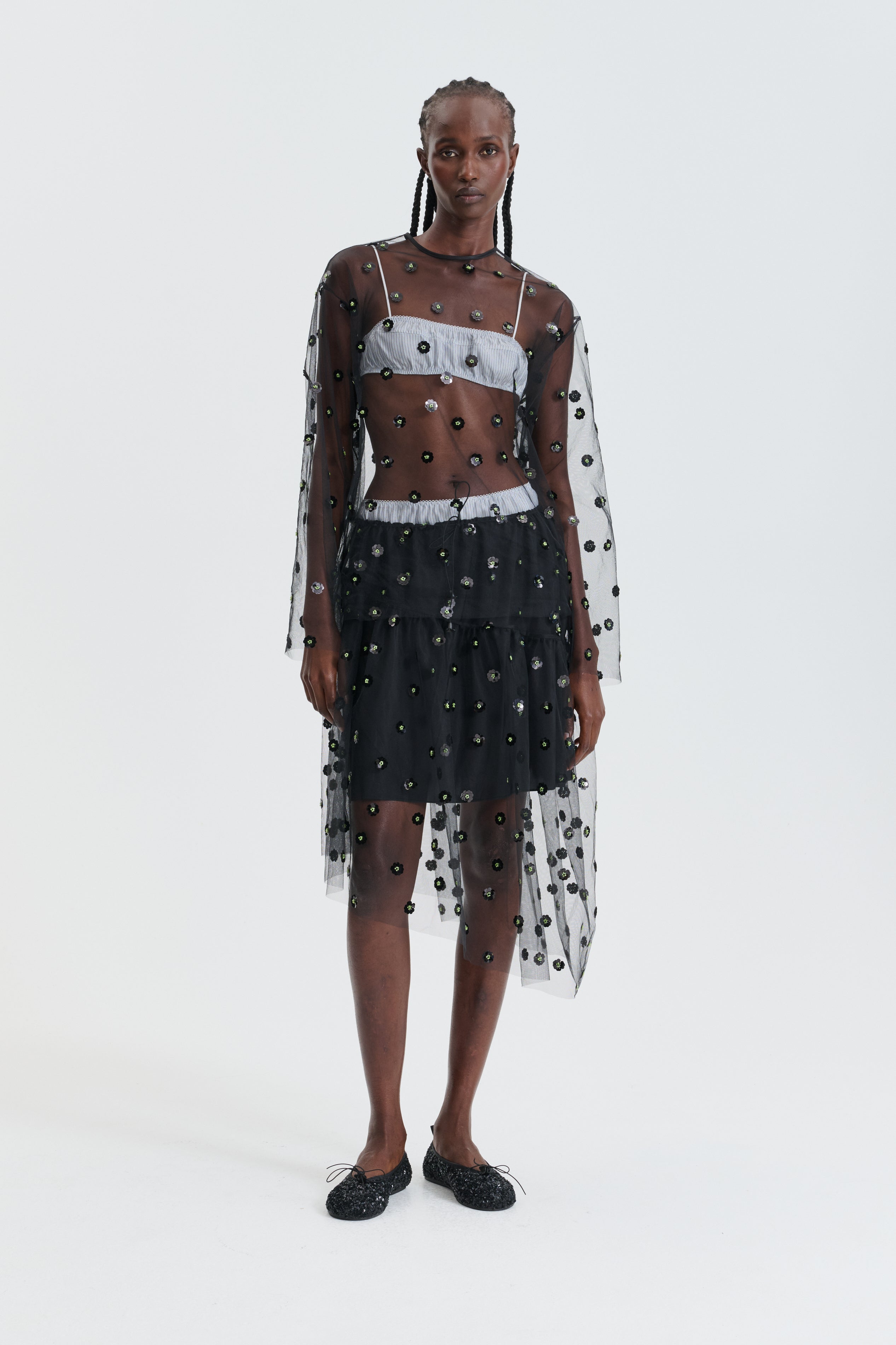 CBGWEN | SKIRT SEQUIN BLOSSOM TULLE BLACK