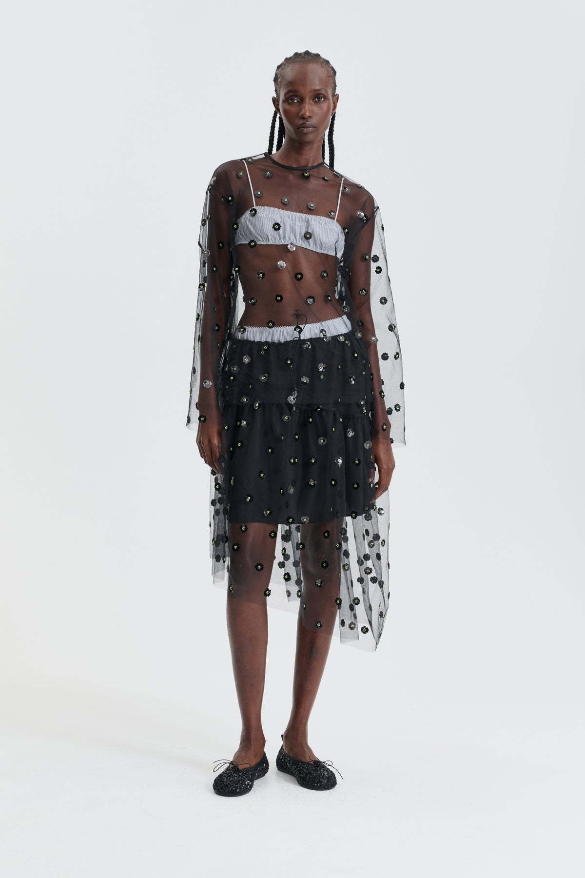 CBGWEN | SKIRT SEQUIN BLOSSOM TULLE BLACK
