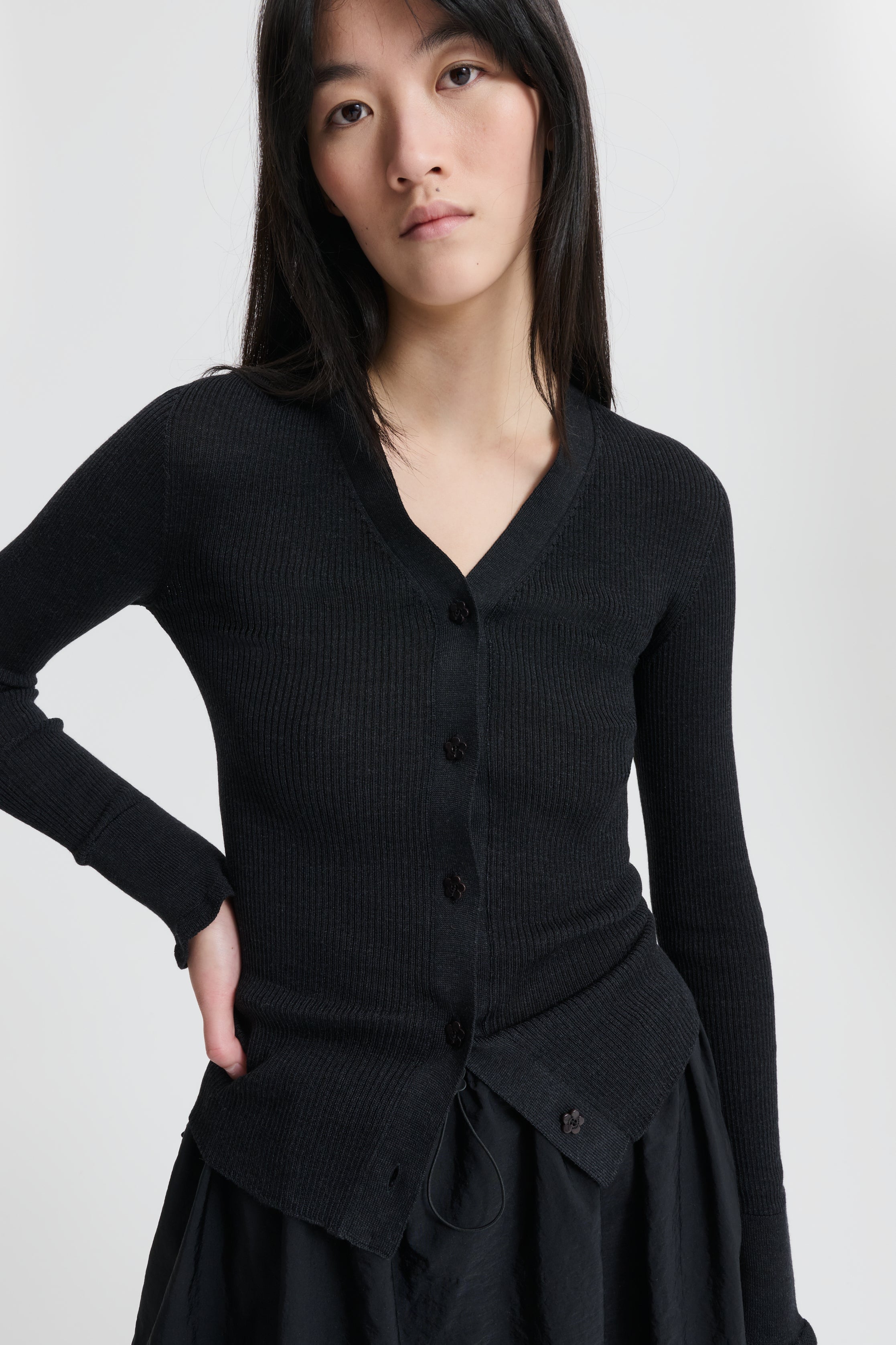 CBFOLKE | CARDIGAN LIGHT MERINO WOOL CHARCOAL GREY