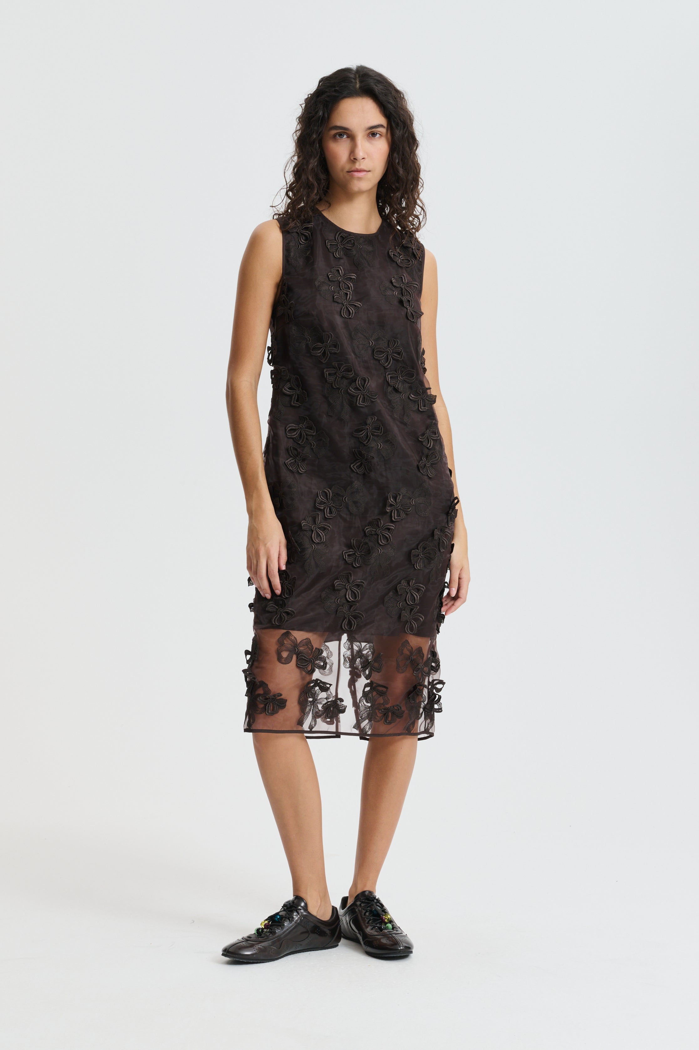 CBDEVIN | DRESS ROSETTE ORGANZA EMB BROWN