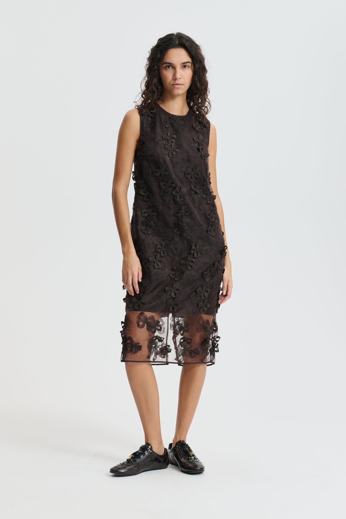 CBDEVIN | DRESS ROSETTE ORGANZA EMB BROWN
