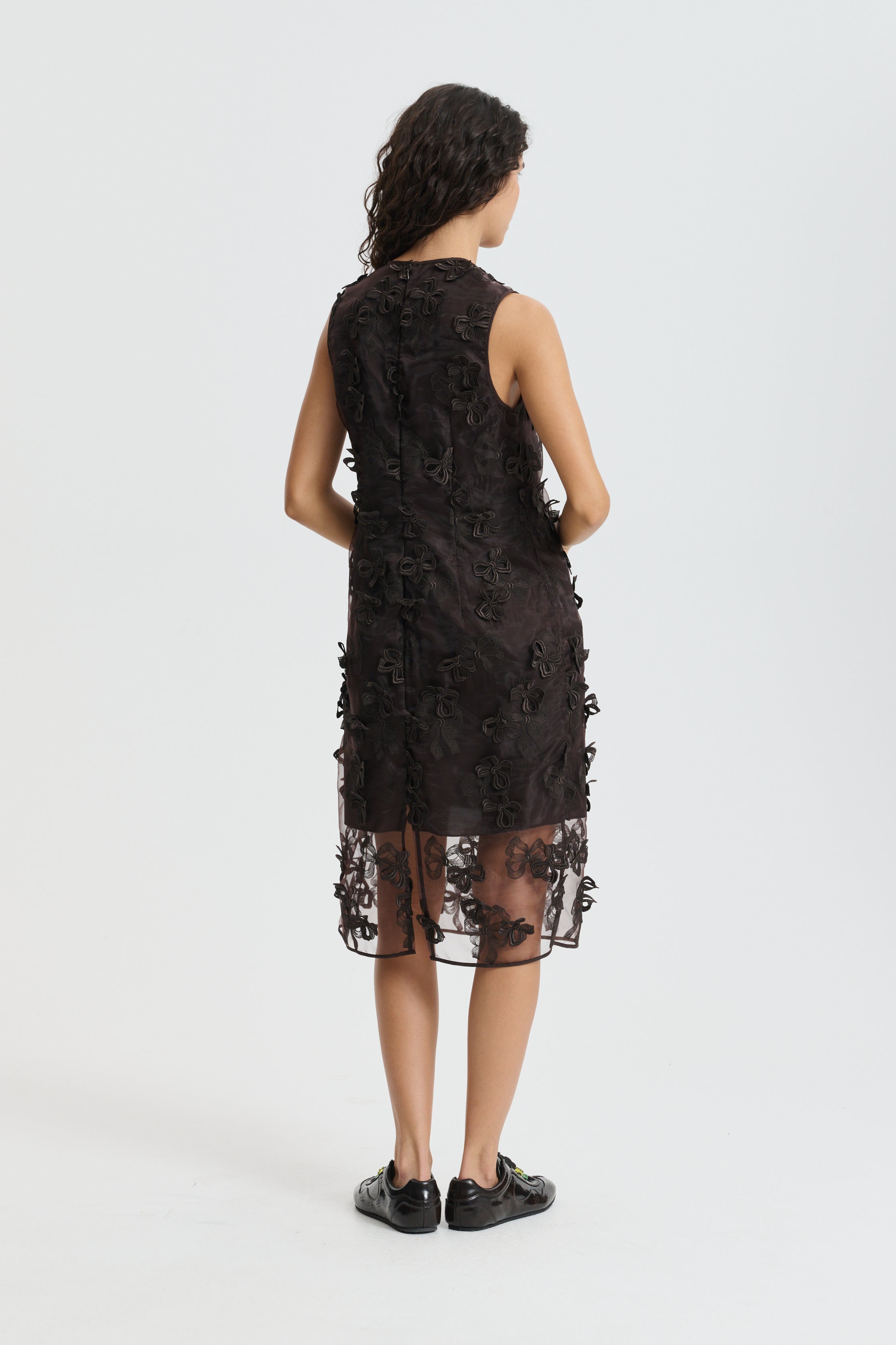 CBDEVIN | DRESS ROSETTE ORGANZA EMB BROWN