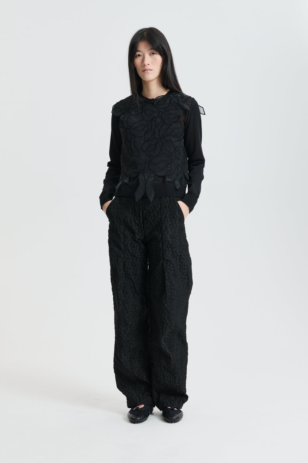CBAYA | TOP BOW EMBROIDERY BLACK