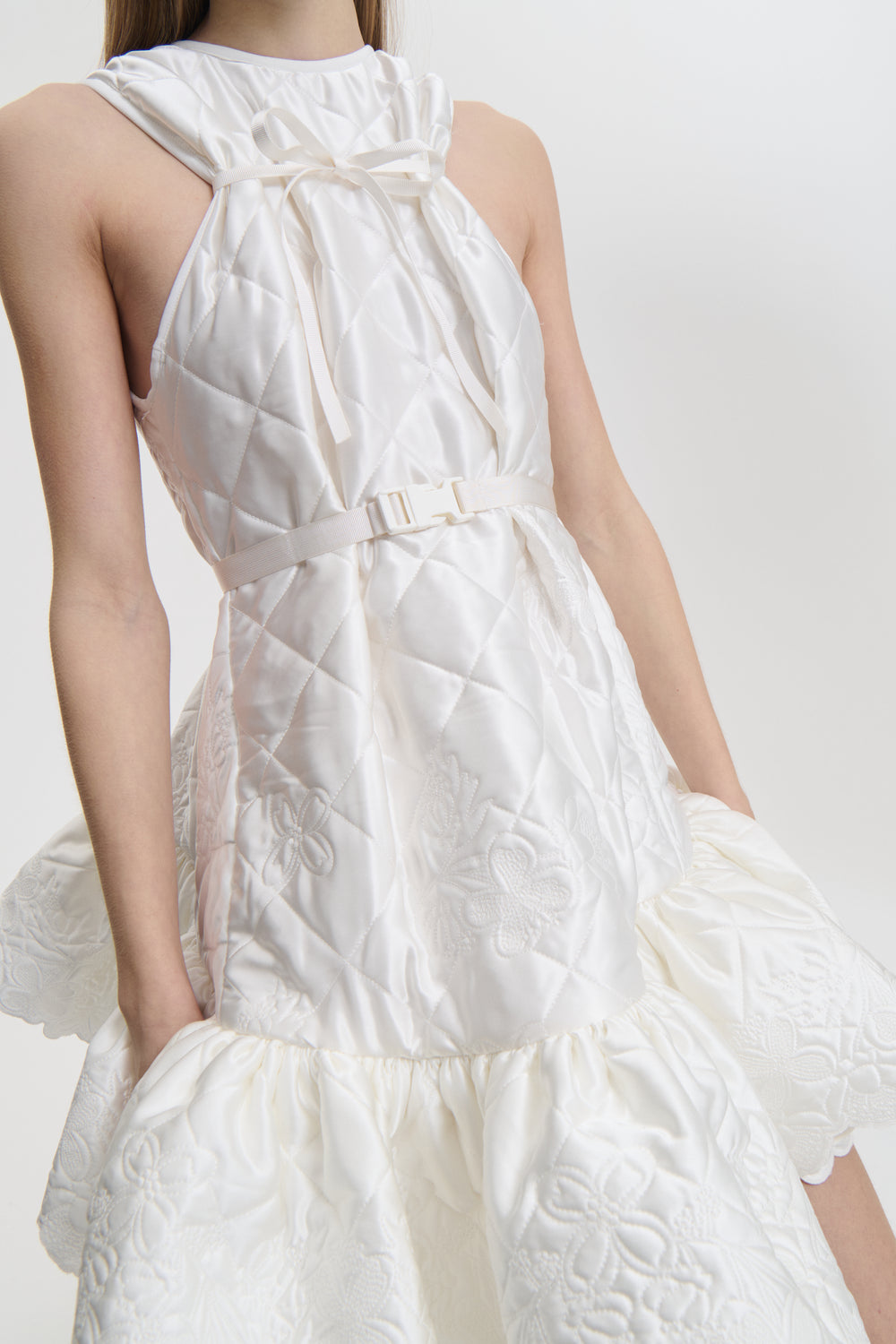 BOSCO | DRESS EMB. QUILTED SILK WHITE BRIDAL