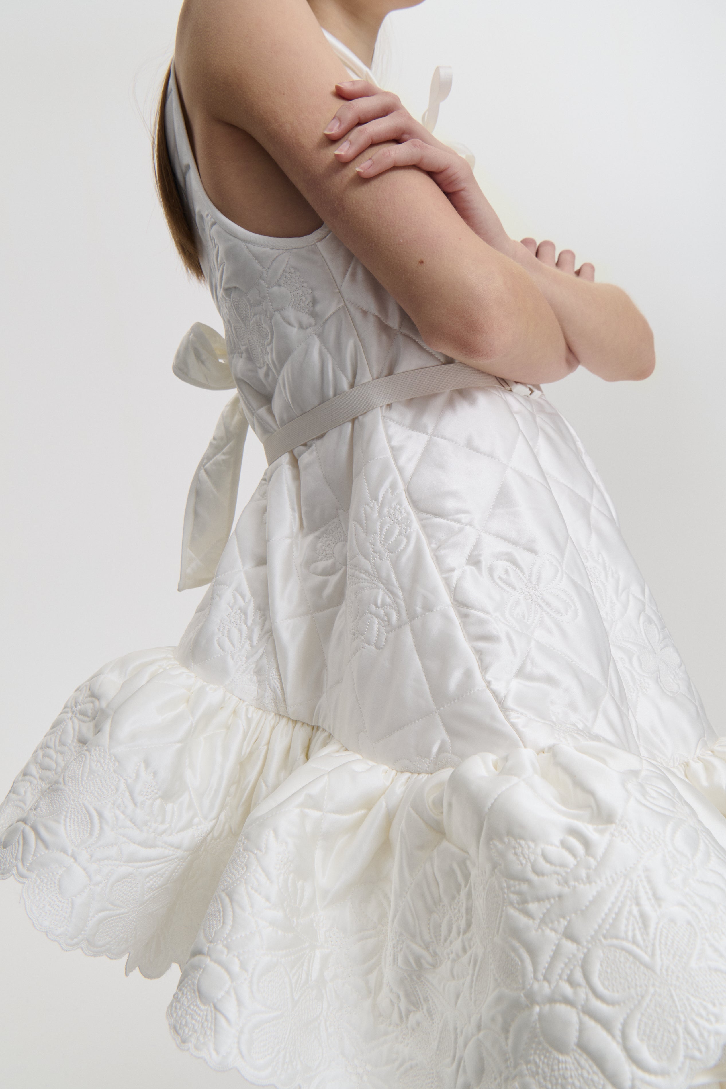 BOSCO | DRESS EMB. QUILTED SILK WHITE BRIDAL
