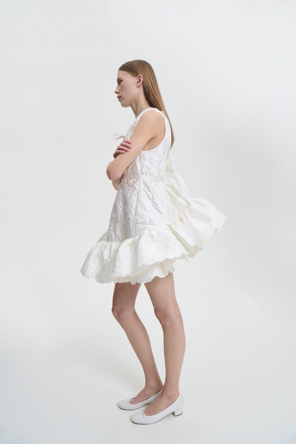 BOSCO | DRESS EMB. QUILTED SILK WHITE BRIDAL