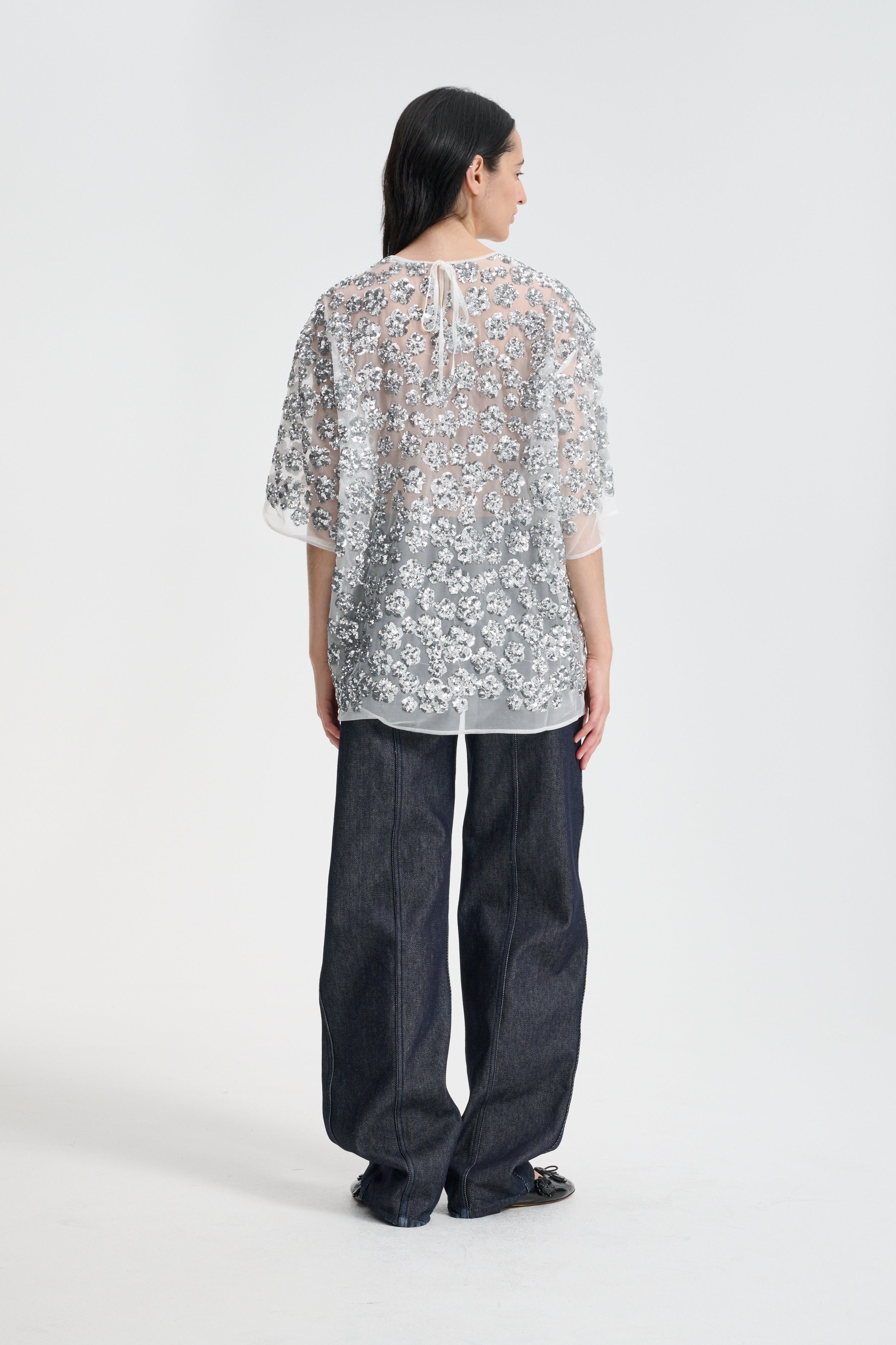 ASRA | TOP UME FLORAL SEQUINS SILVER
