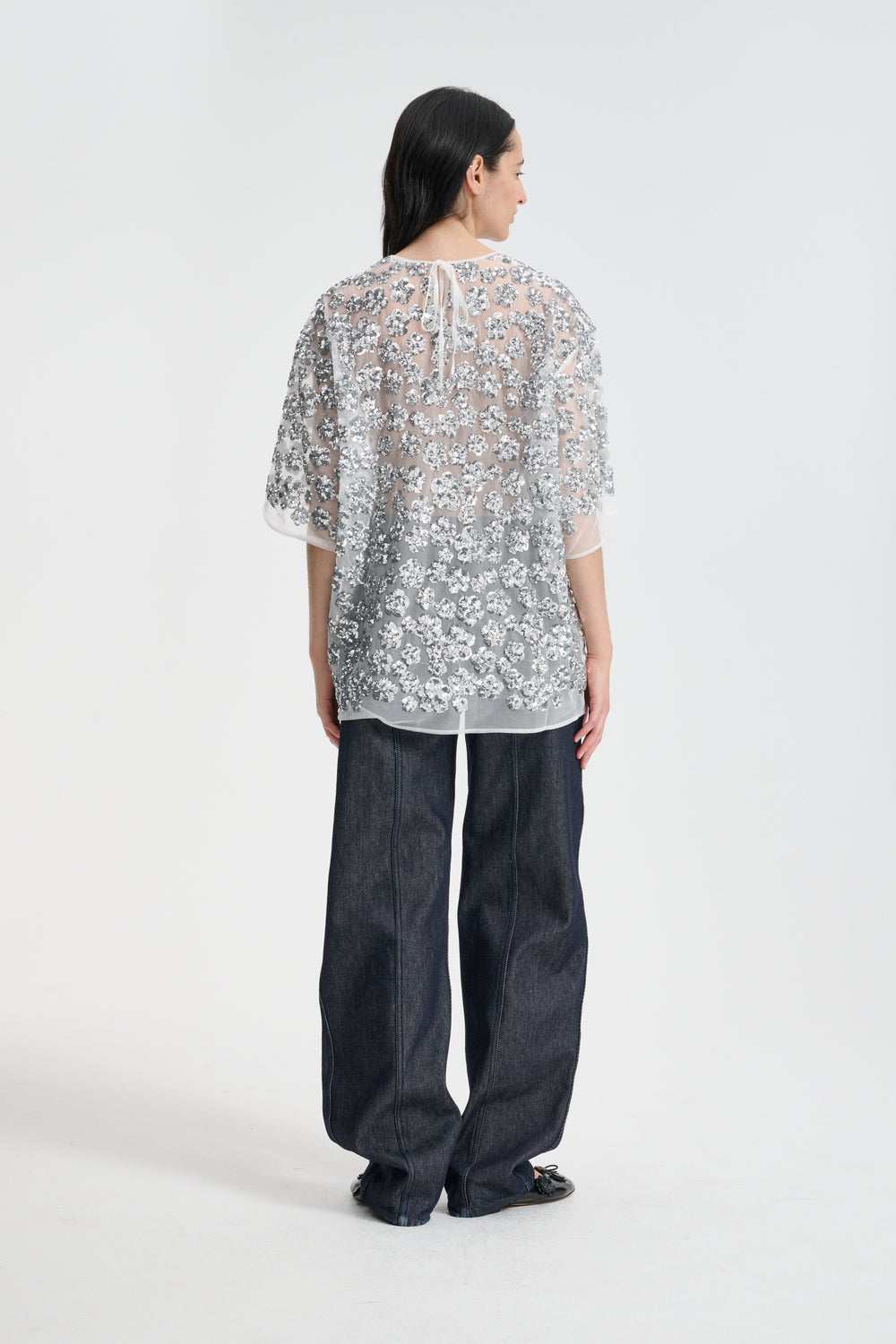 ASRA | TOP UME FLORAL SEQUINS SILVER