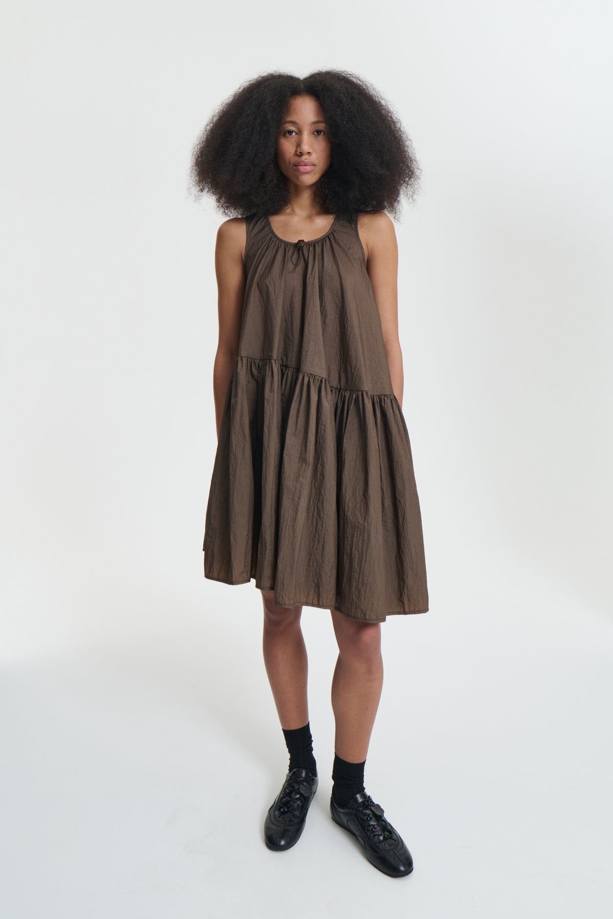AZELIA | DRESS RECYCLED TAFFETA SOIL BROWN