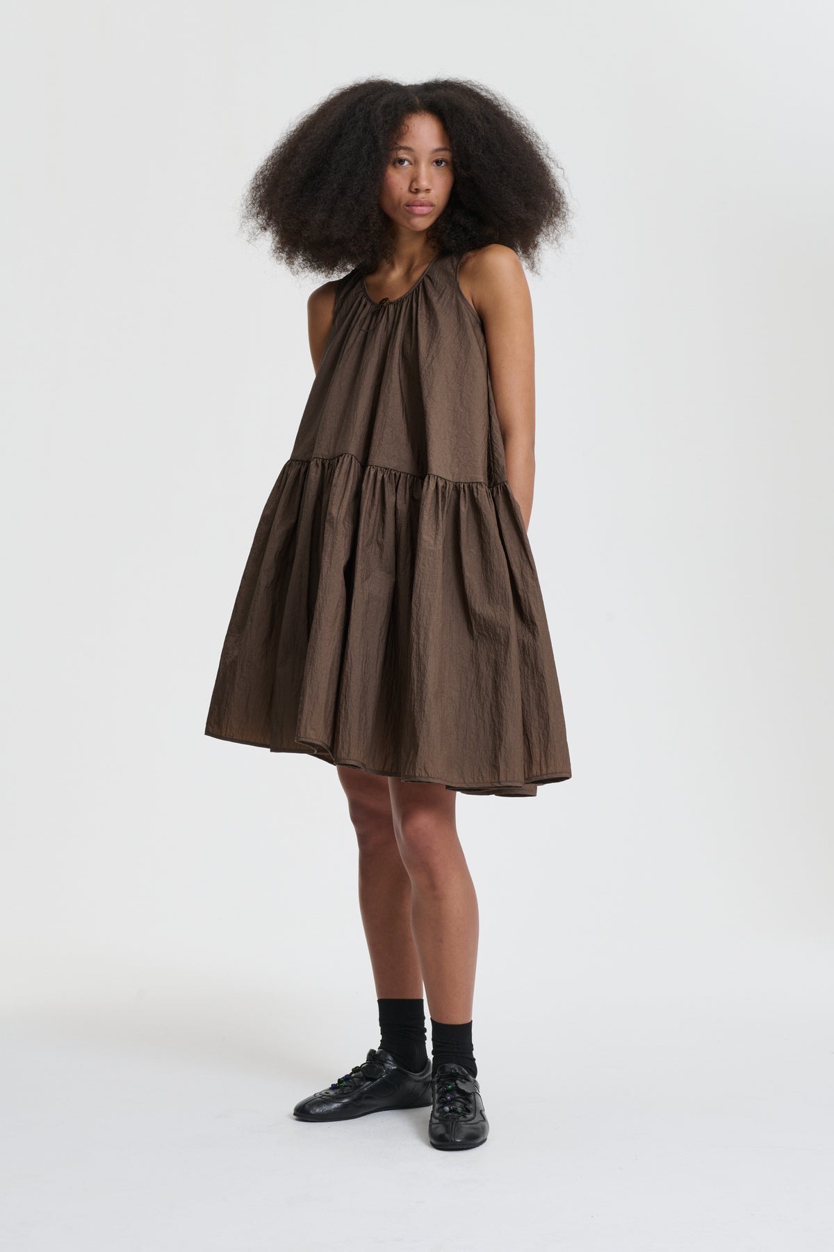 AZELIA | DRESS RECYCLED TAFFETA SOIL BROWN