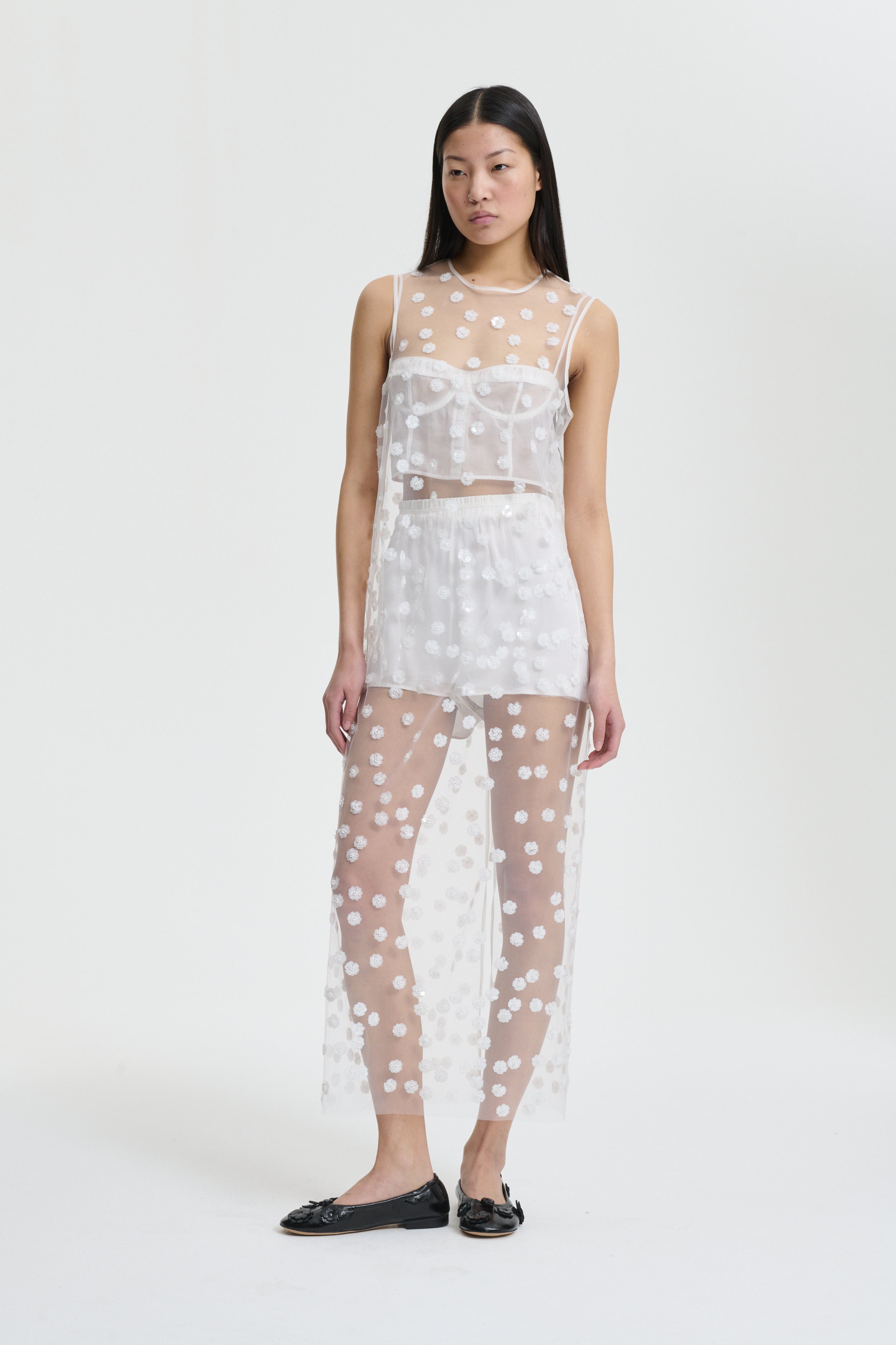 UTANIA | TOP SEQUIN BLOSSOM TULLE WHITE