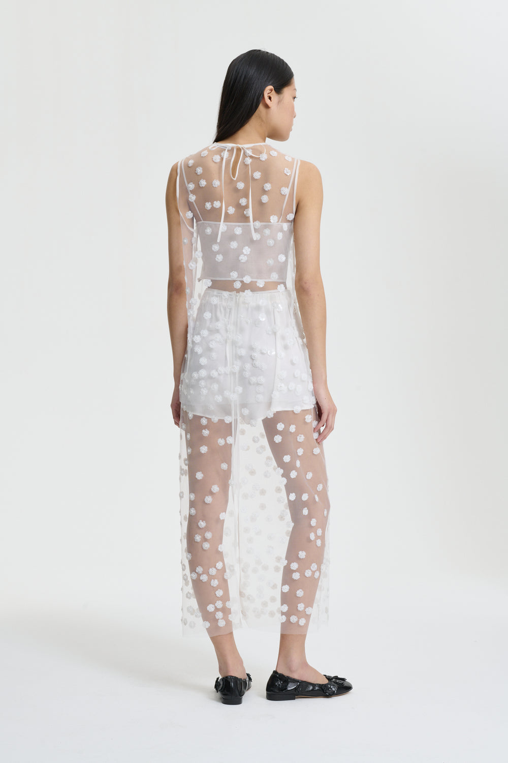 UTANIA | TOP SEQUIN BLOSSOM TULLE WHITE