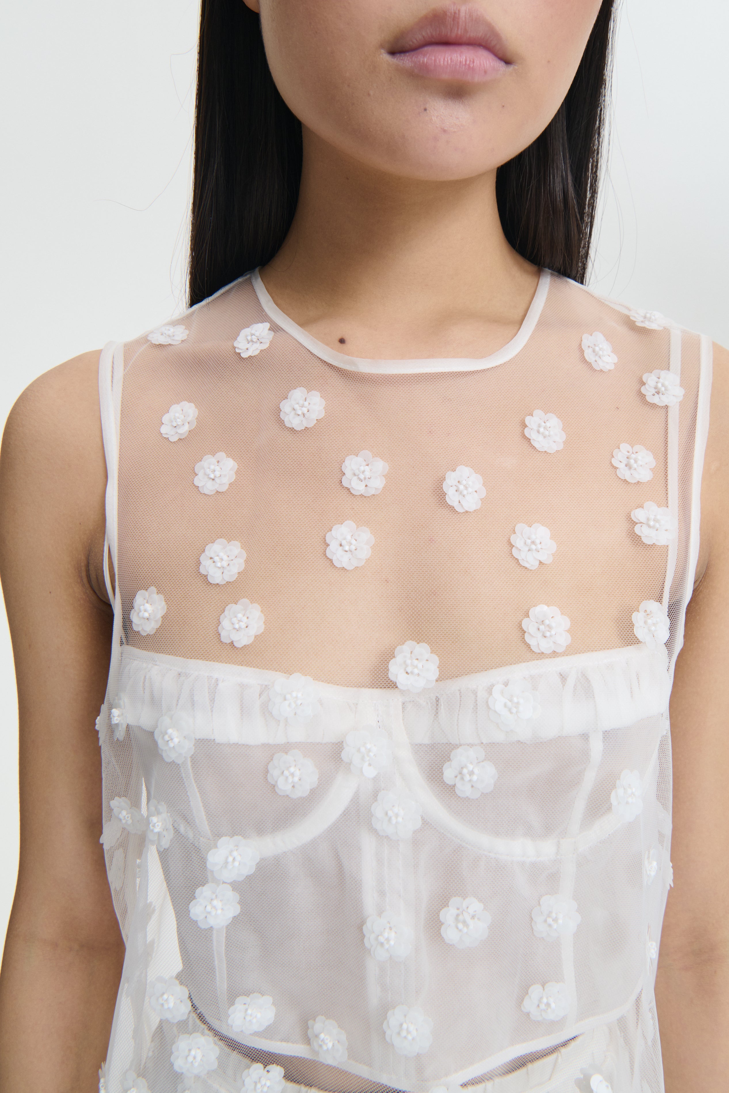 UTANIA | TOP SEQUIN BLOSSOM TULLE WHITE