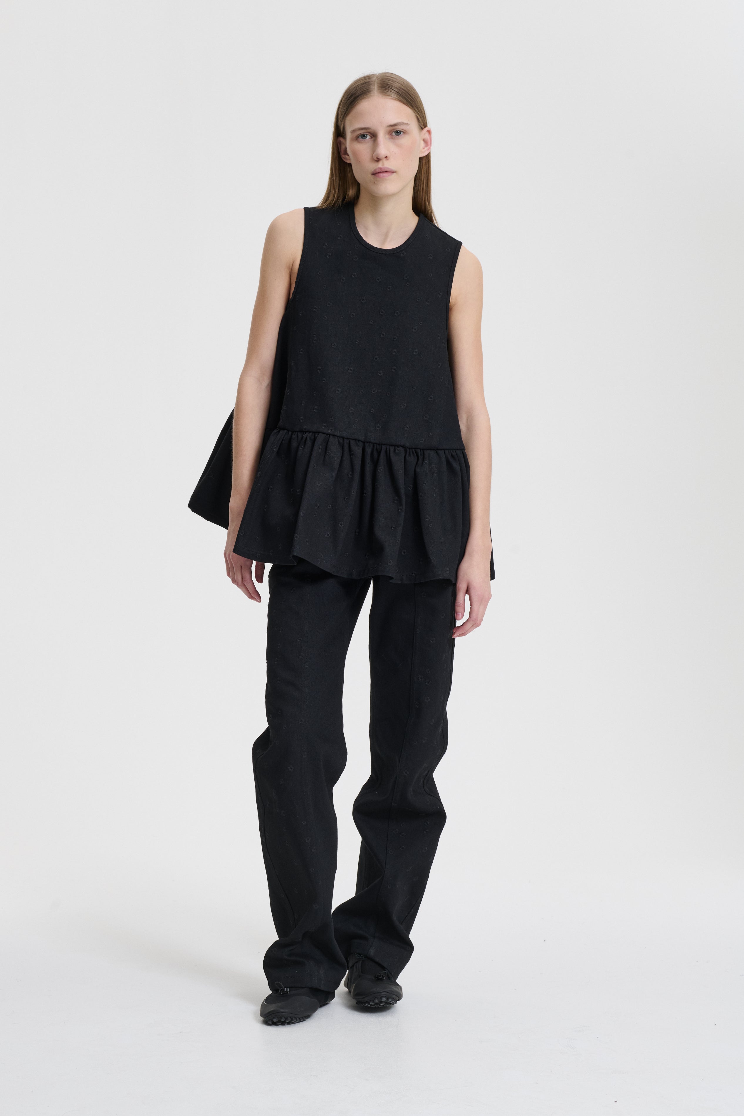 BARBARA | TOP EMBROIDERED DENIM BLACK