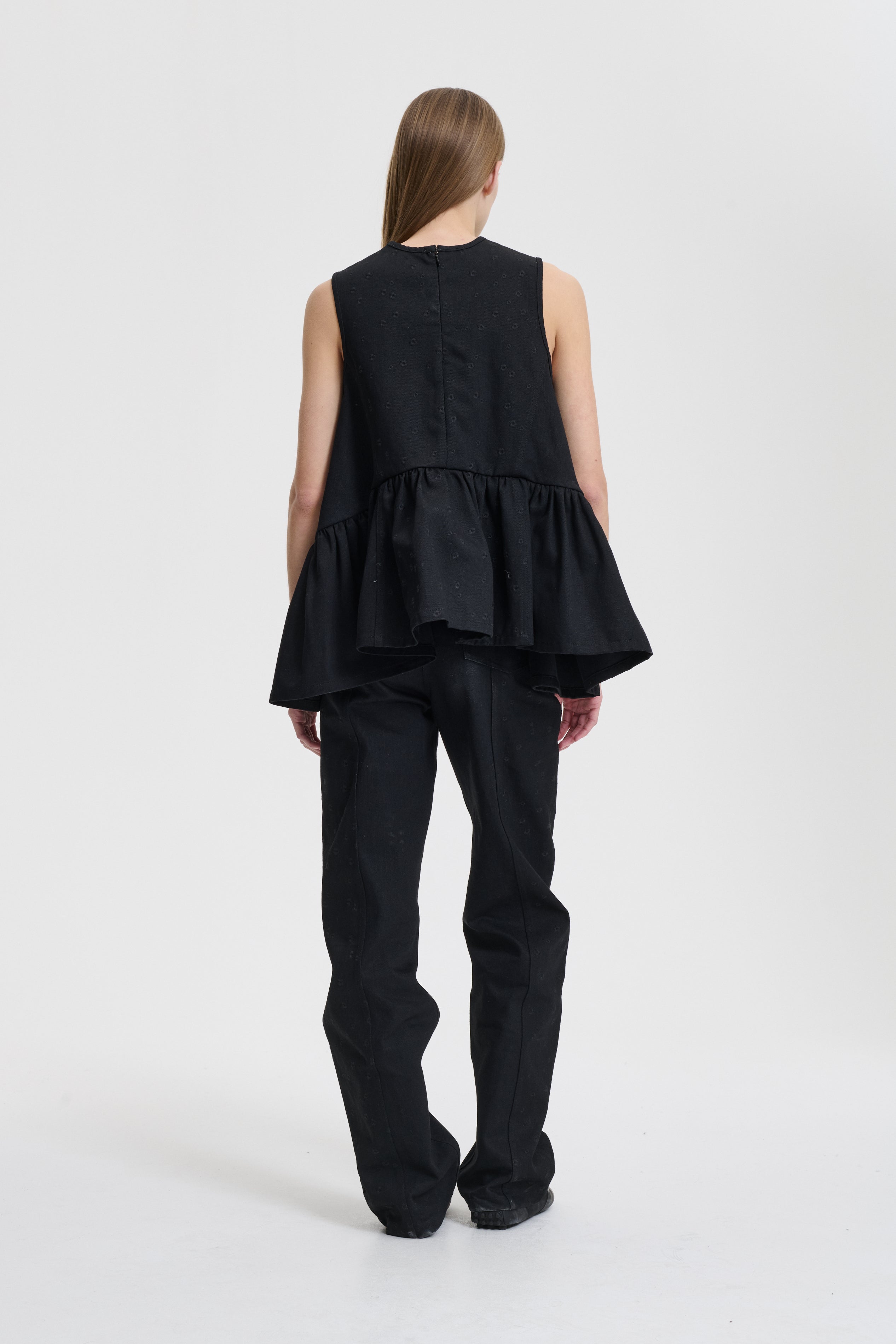 BARBARA | TOP EMBROIDERED DENIM BLACK