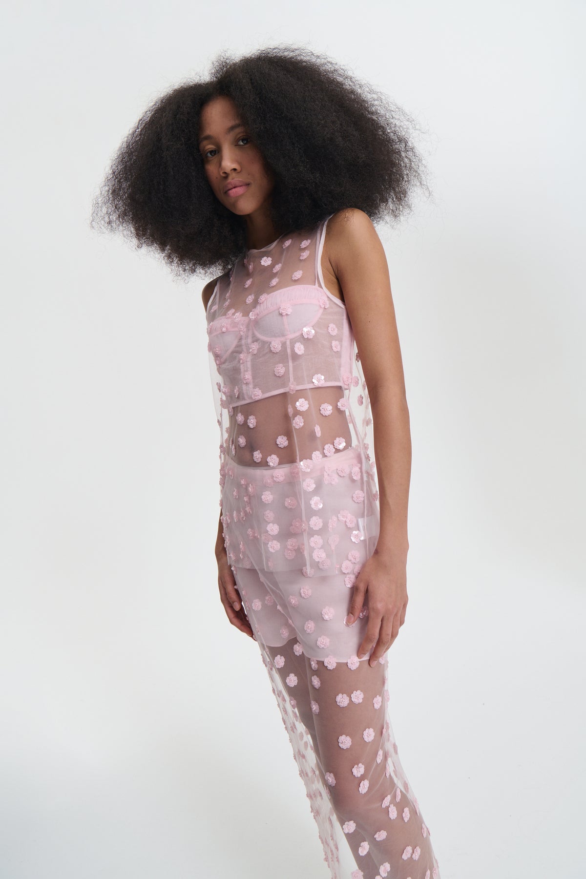 UTANIA | TOP SEQUIN BLOSSOM TULLE BLUSH PINK