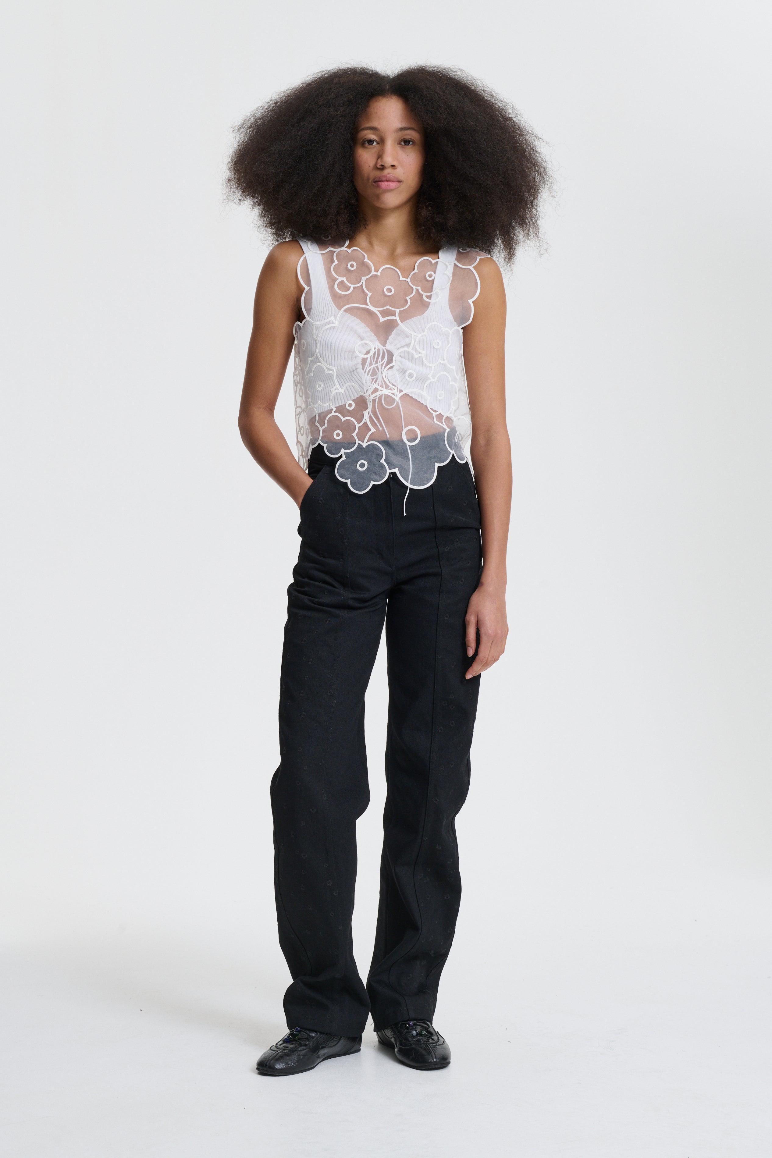 BLISS | TROUSERS EMBROIDERED DENIM BLACK