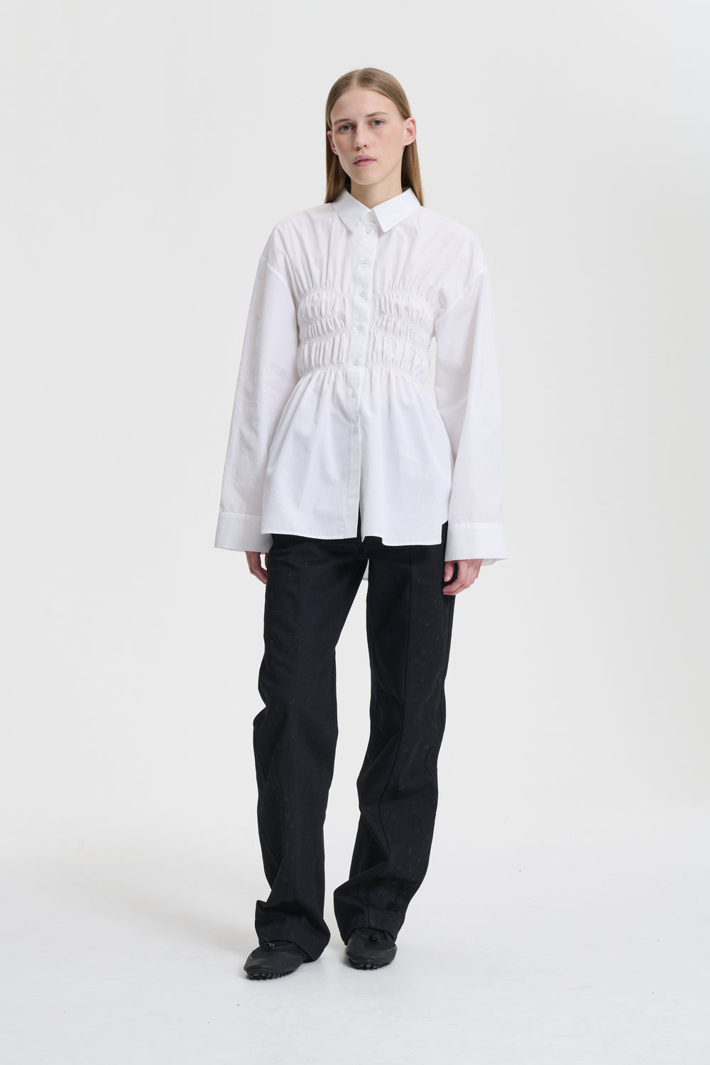 BLISS | TROUSERS EMBROIDERED DENIM BLACK