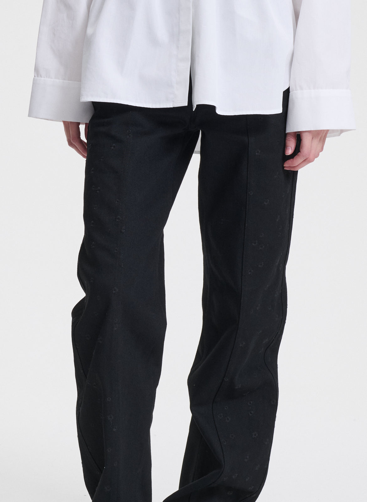 BLISS | TROUSERS EMBROIDERED DENIM BLACK