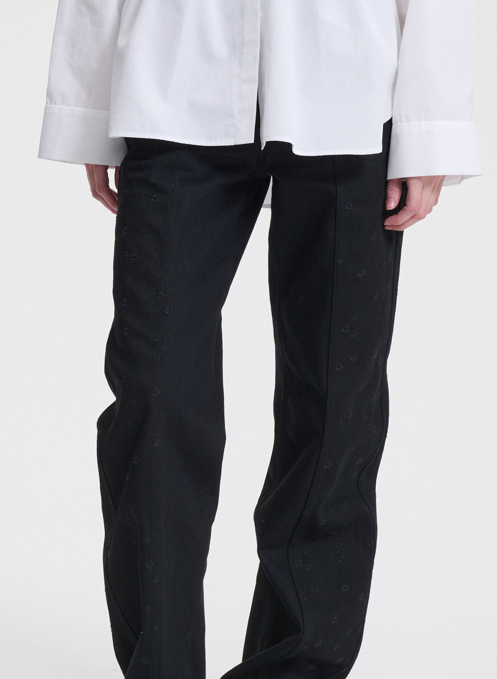 BLISS | TROUSERS EMBROIDERED DENIM BLACK