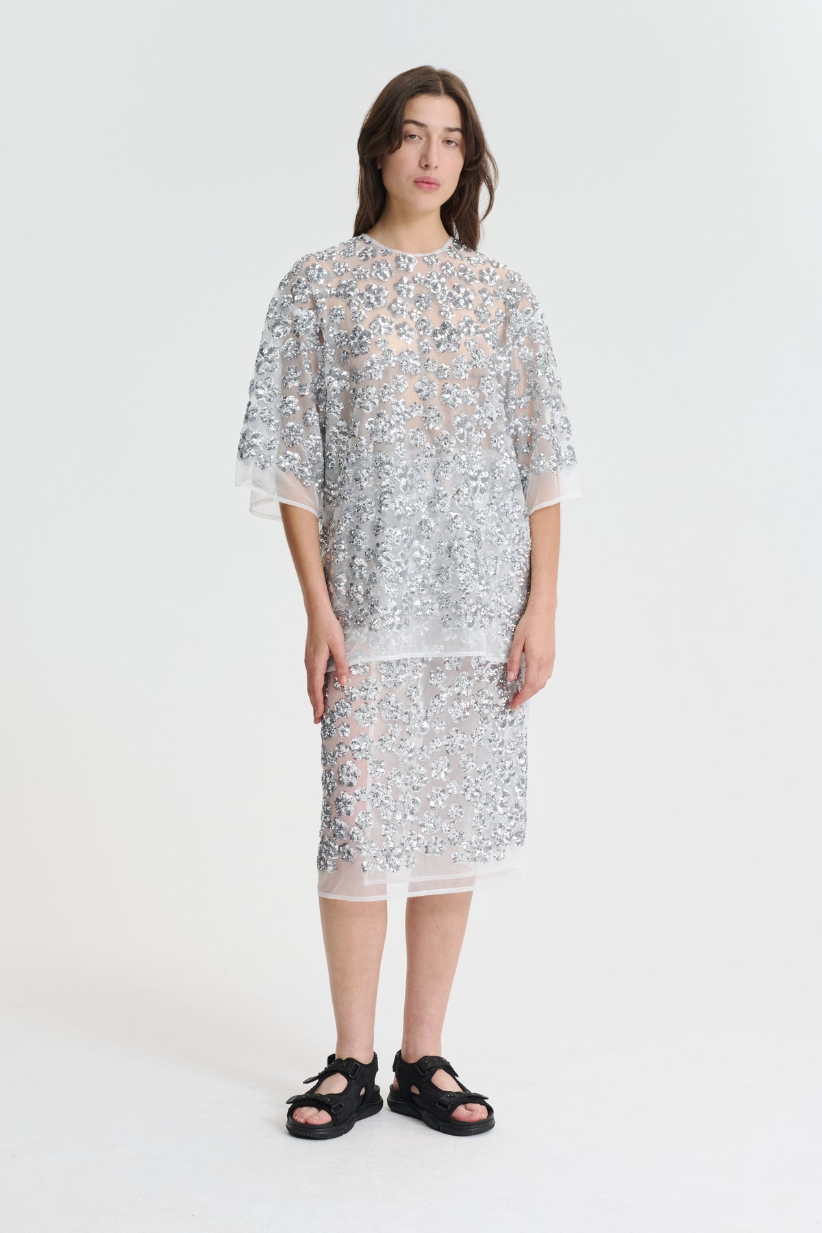 ASRA | TOP UME FLORAL SEQUINS SILVER