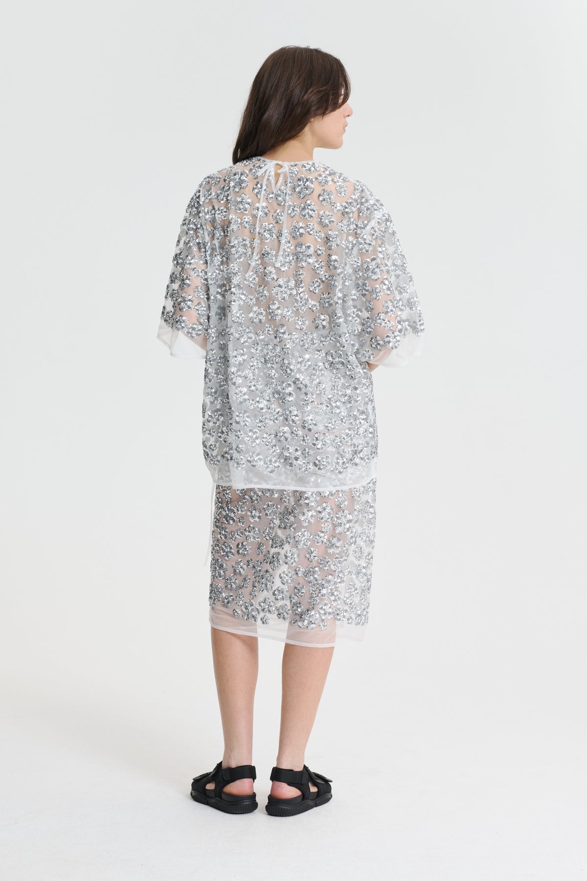 ASRA | TOP UME FLORAL SEQUINS SILVER