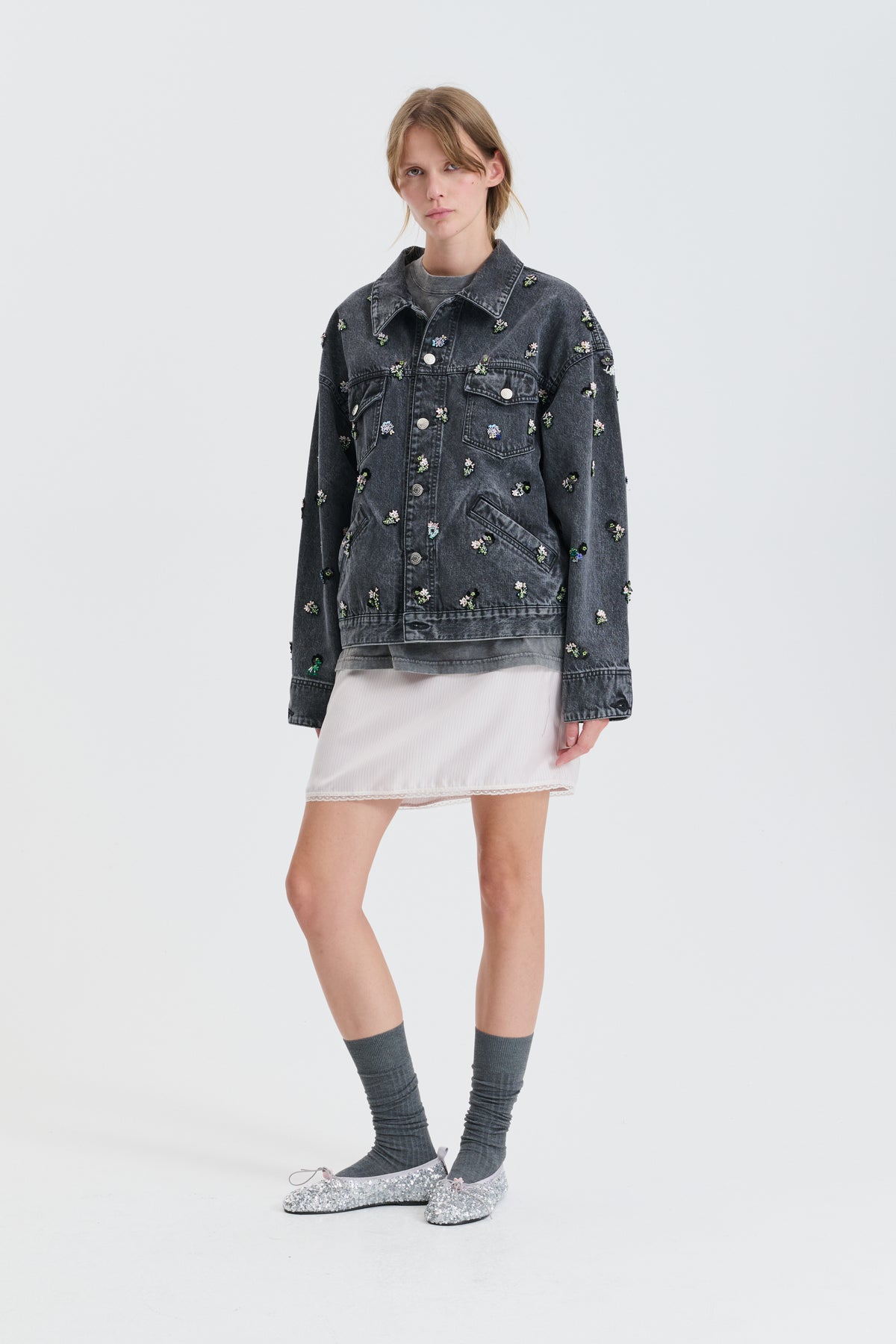CBGASTON | EMBORIDERED JACKET DENIM WASHED BLACK