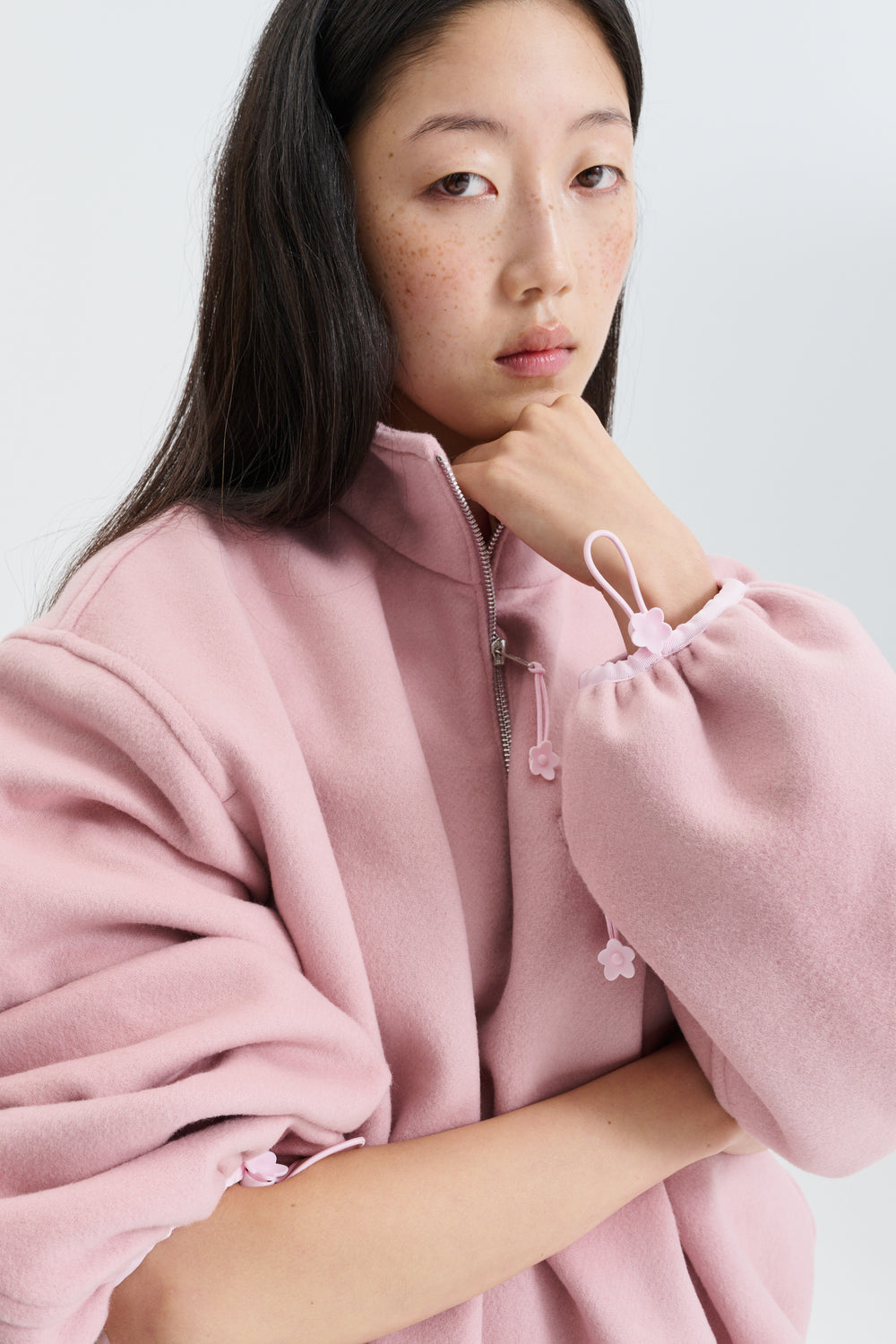 CBFREDERIK | HALF-ZIP JACKET WOOL FELT DUSTY PINK