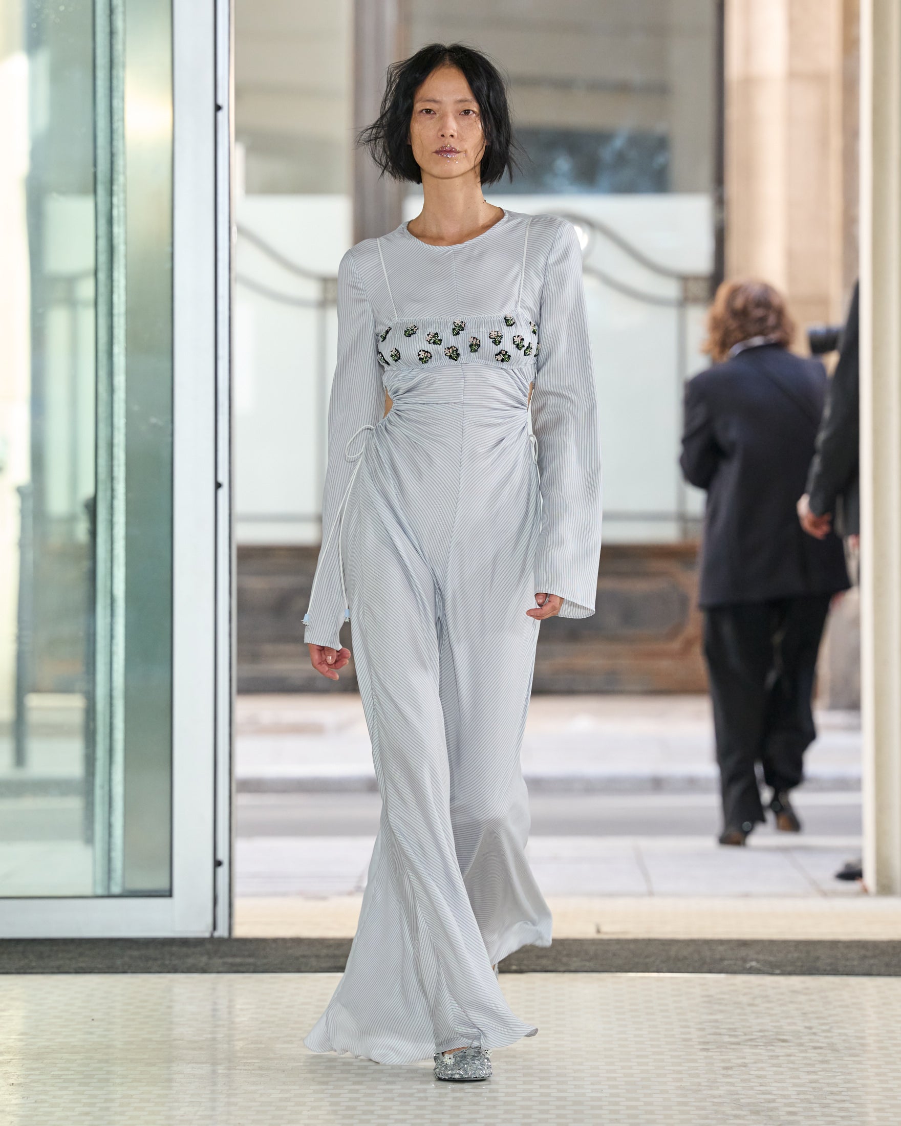CBGINELLE | GOWN STRIPED SILK TWILL LIGHT BLUE